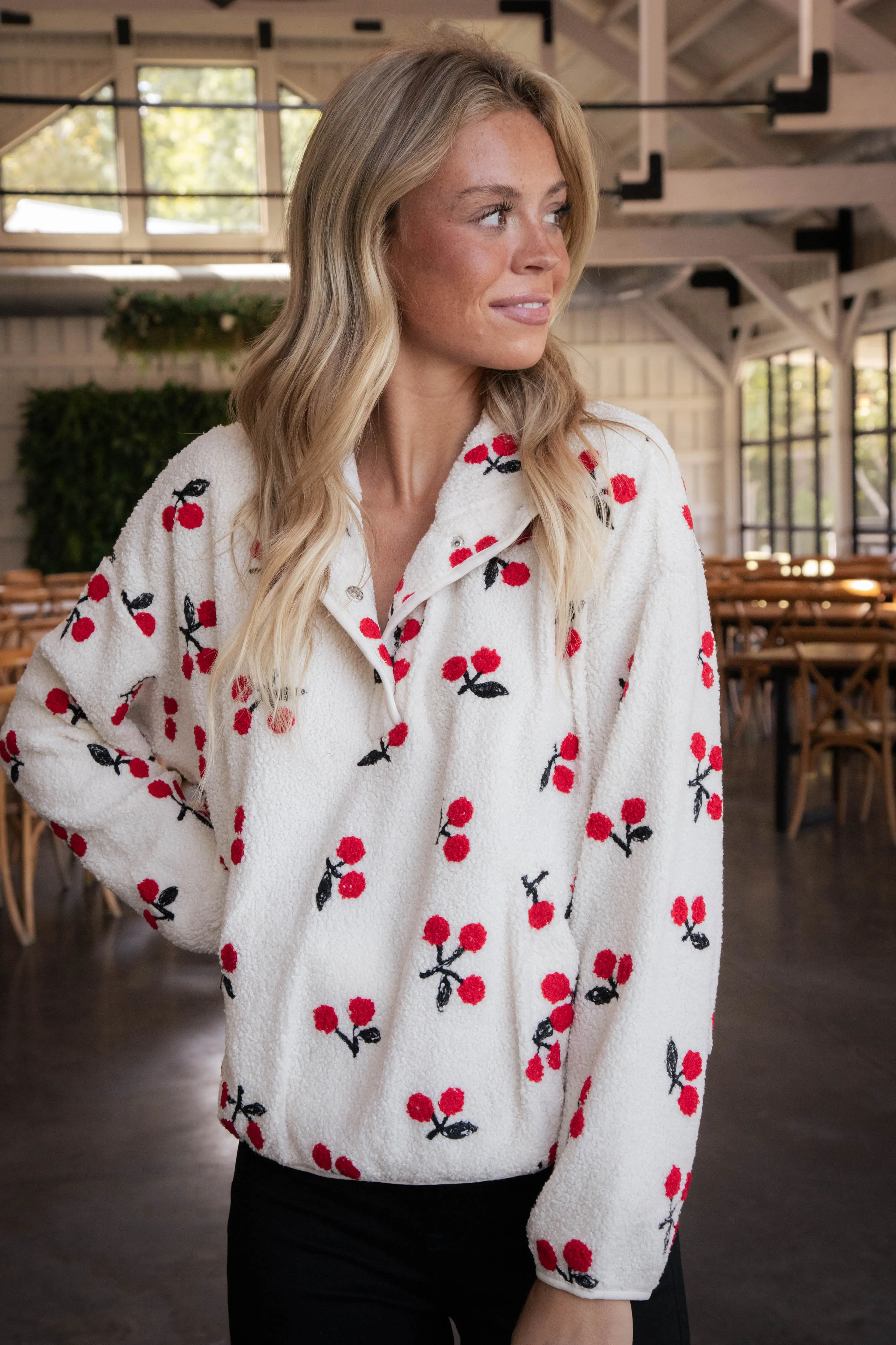 Cherry Snap Button Pullover, Cream sold by North & Main Clothing Company product image thumbnail 2