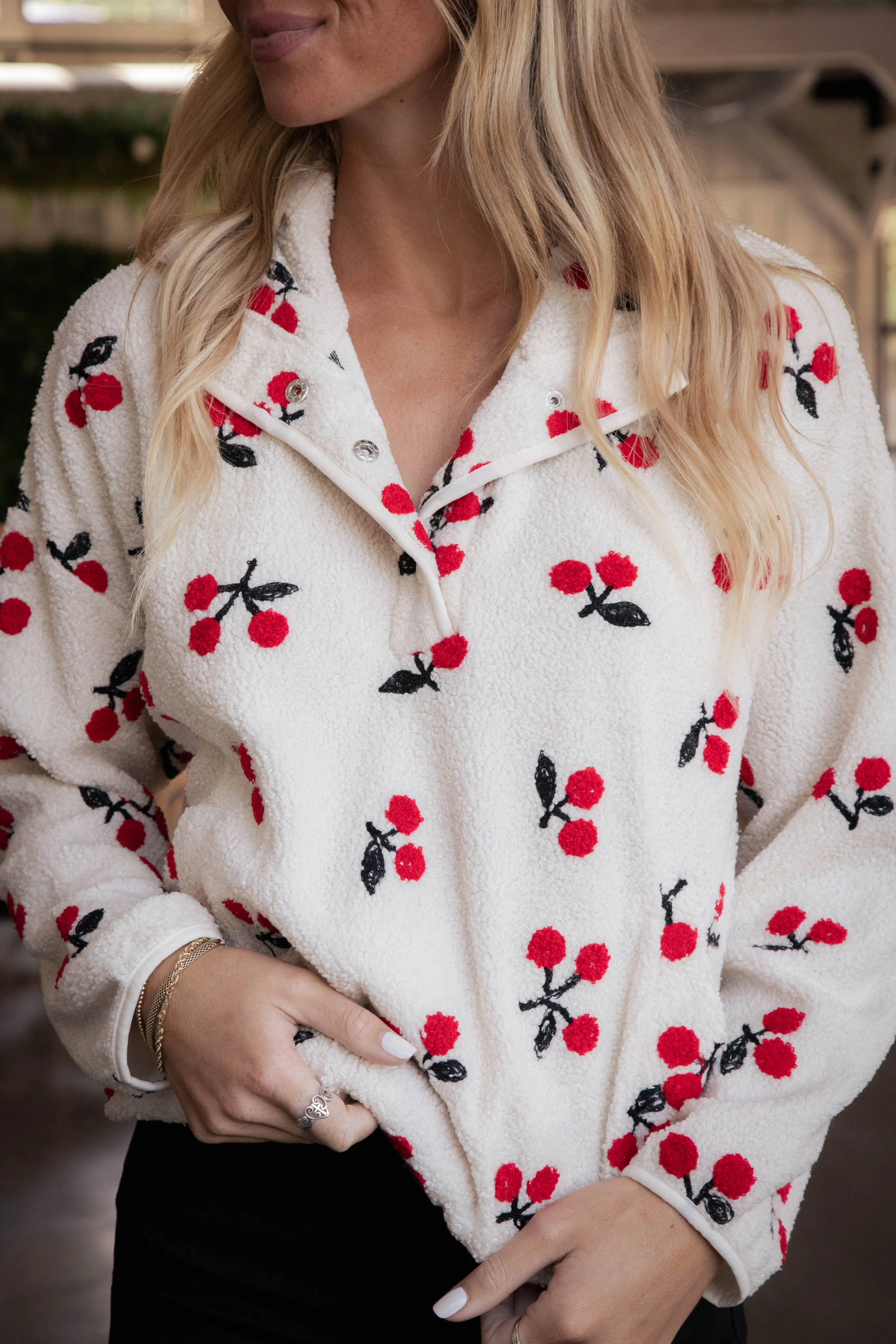 Cherry Snap Button Pullover, Cream sold by North & Main Clothing Company product image thumbnail 4