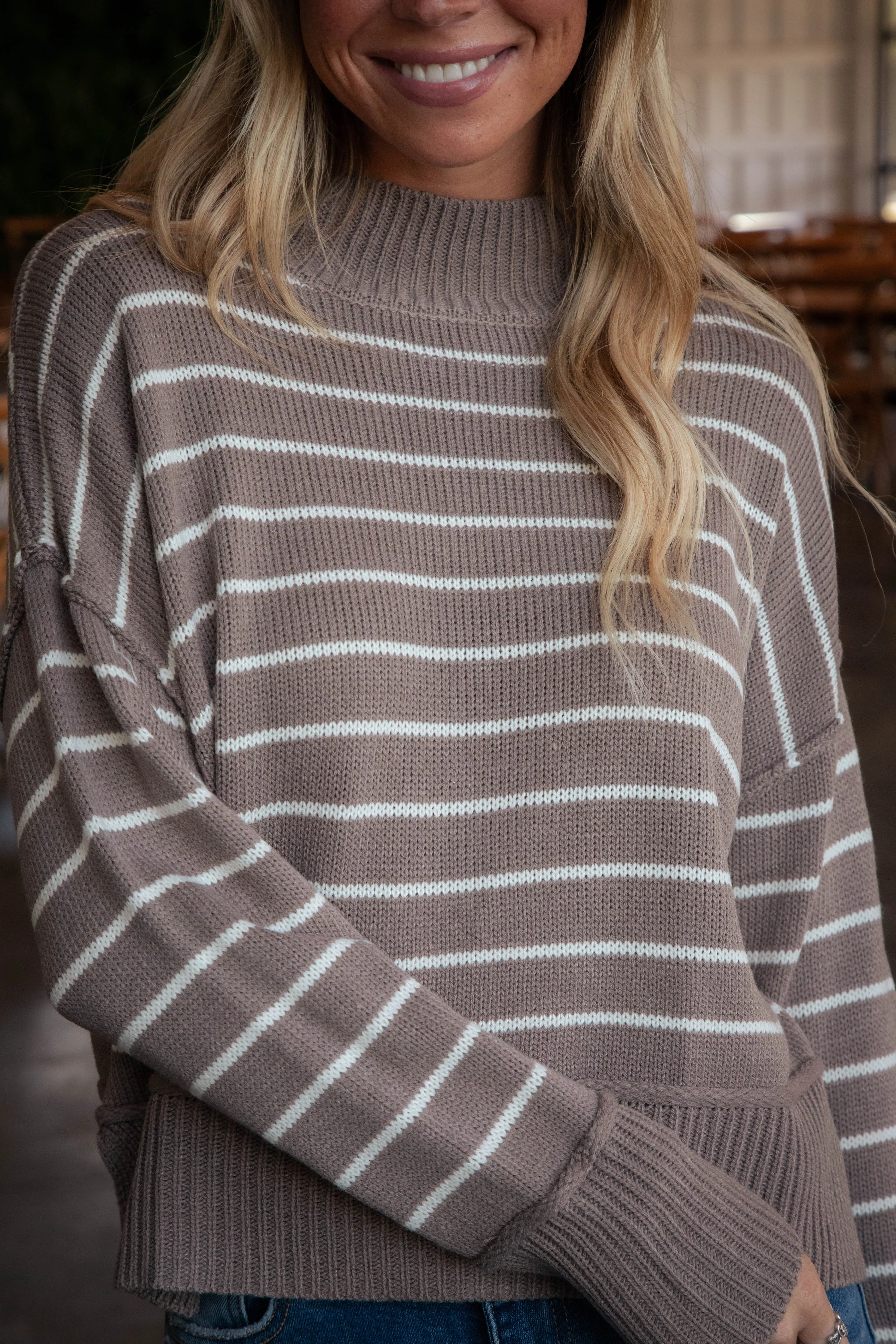 Elora Striped Sweater, Mocha sold by North & Main Clothing Company product image thumbnail 2
