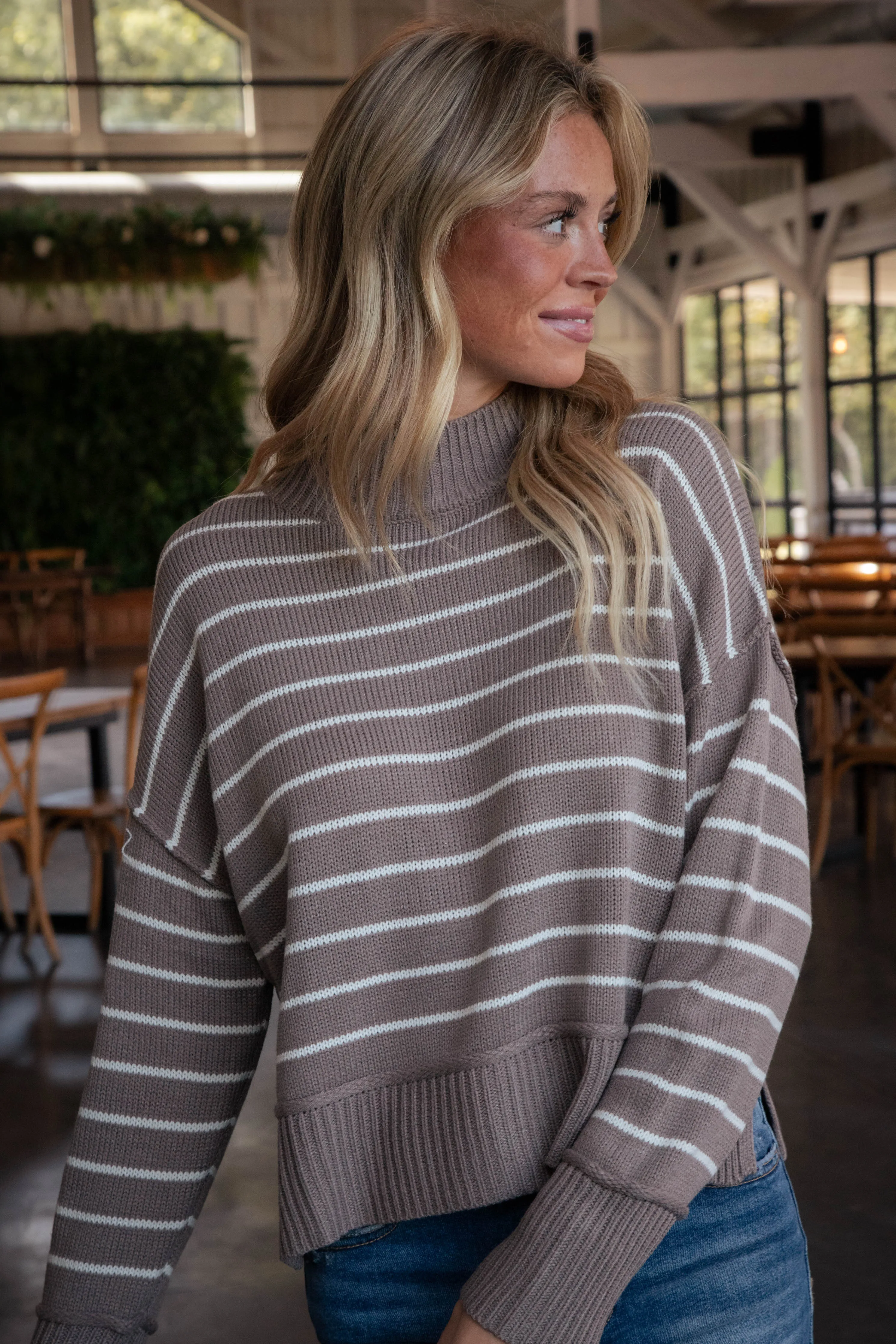 Elora Striped Sweater, Mocha sold by North & Main Clothing Company product image thumbnail 5