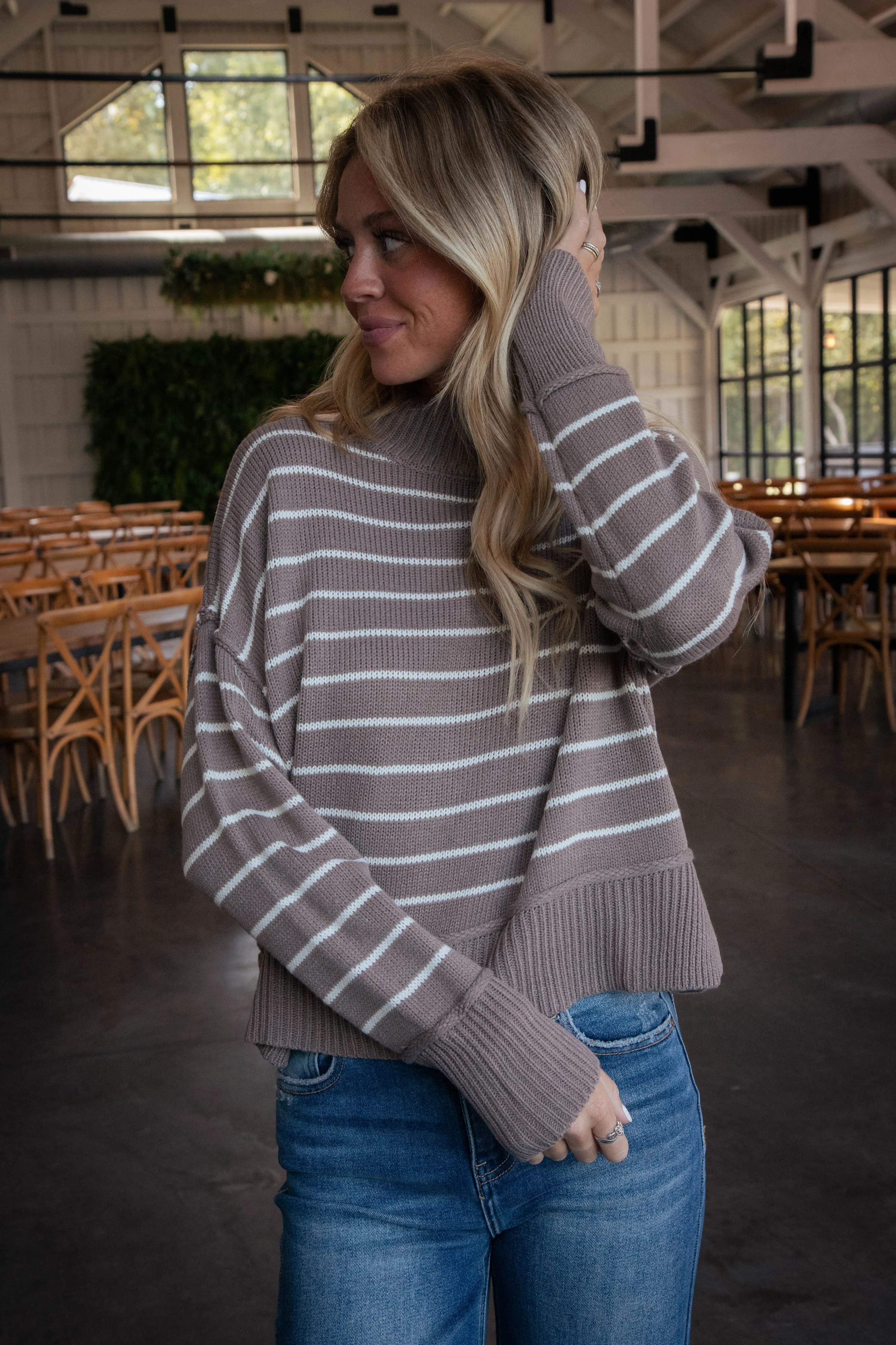 Elora Striped Sweater, Mocha sold by North & Main Clothing Company product image thumbnail 3