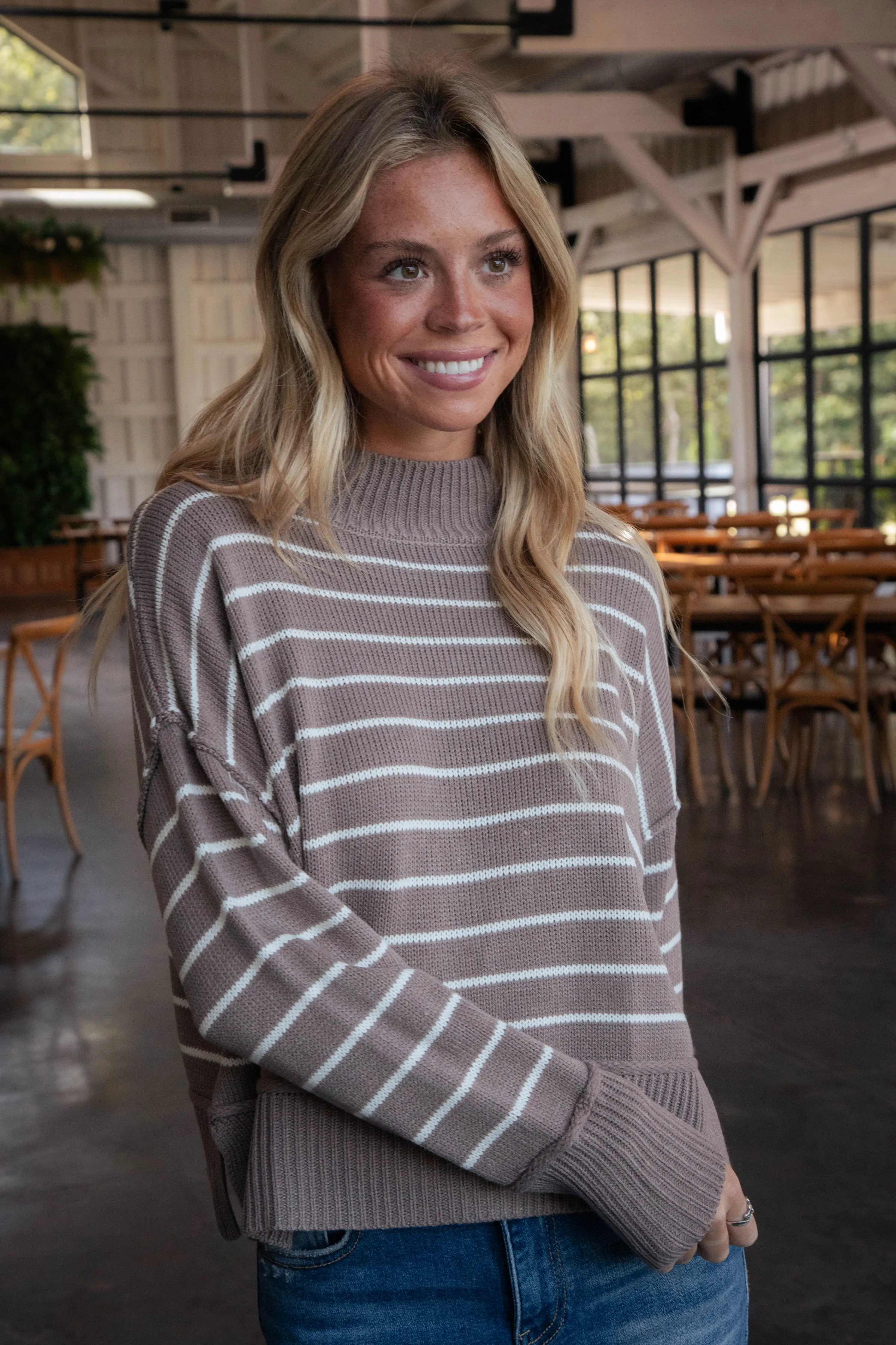 Elora Striped Sweater, Mocha sold by North & Main Clothing Company