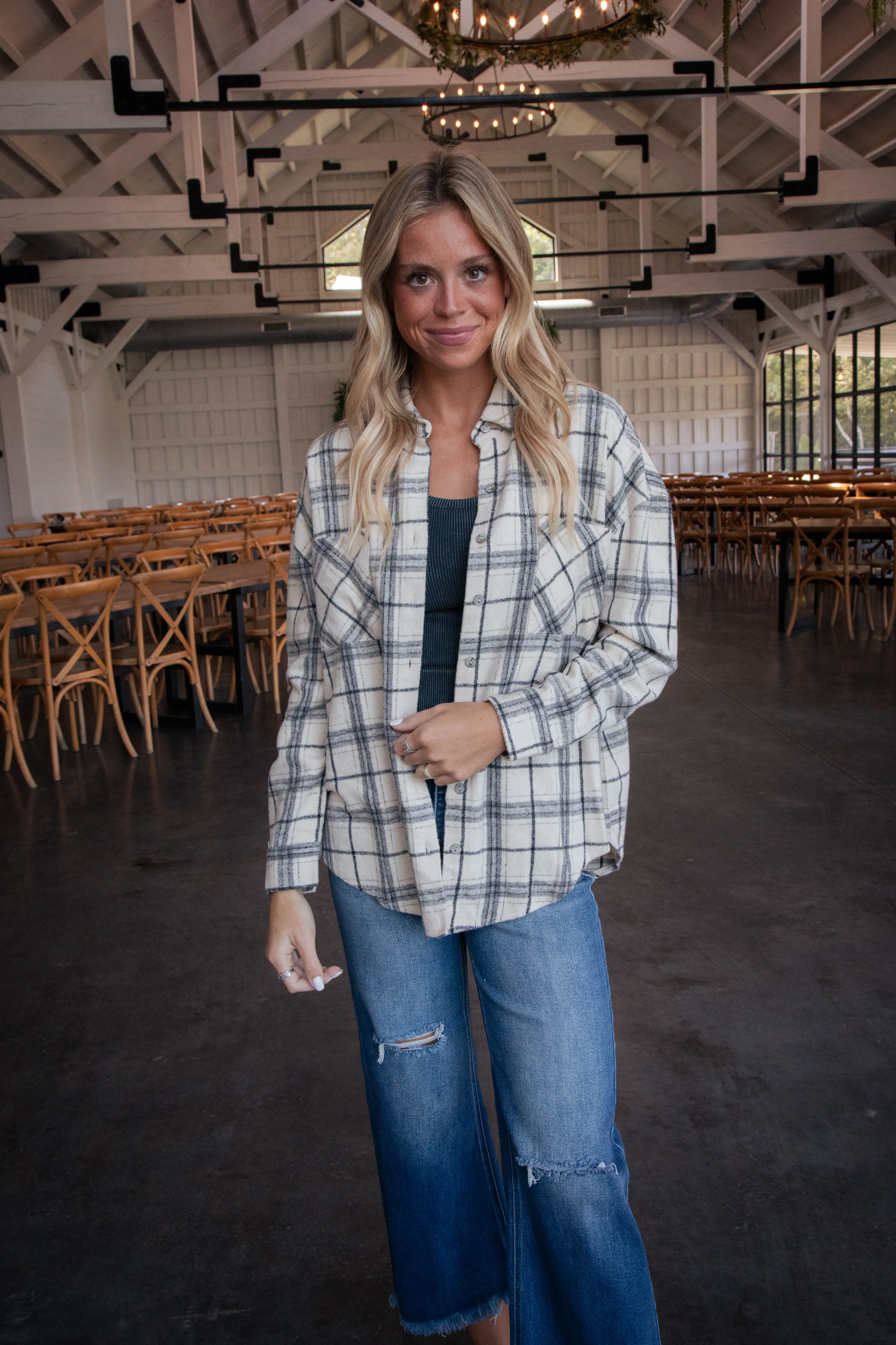 Blaire Plaid Shacket, Ecru sold by North & Main Clothing Company product image thumbnail 4