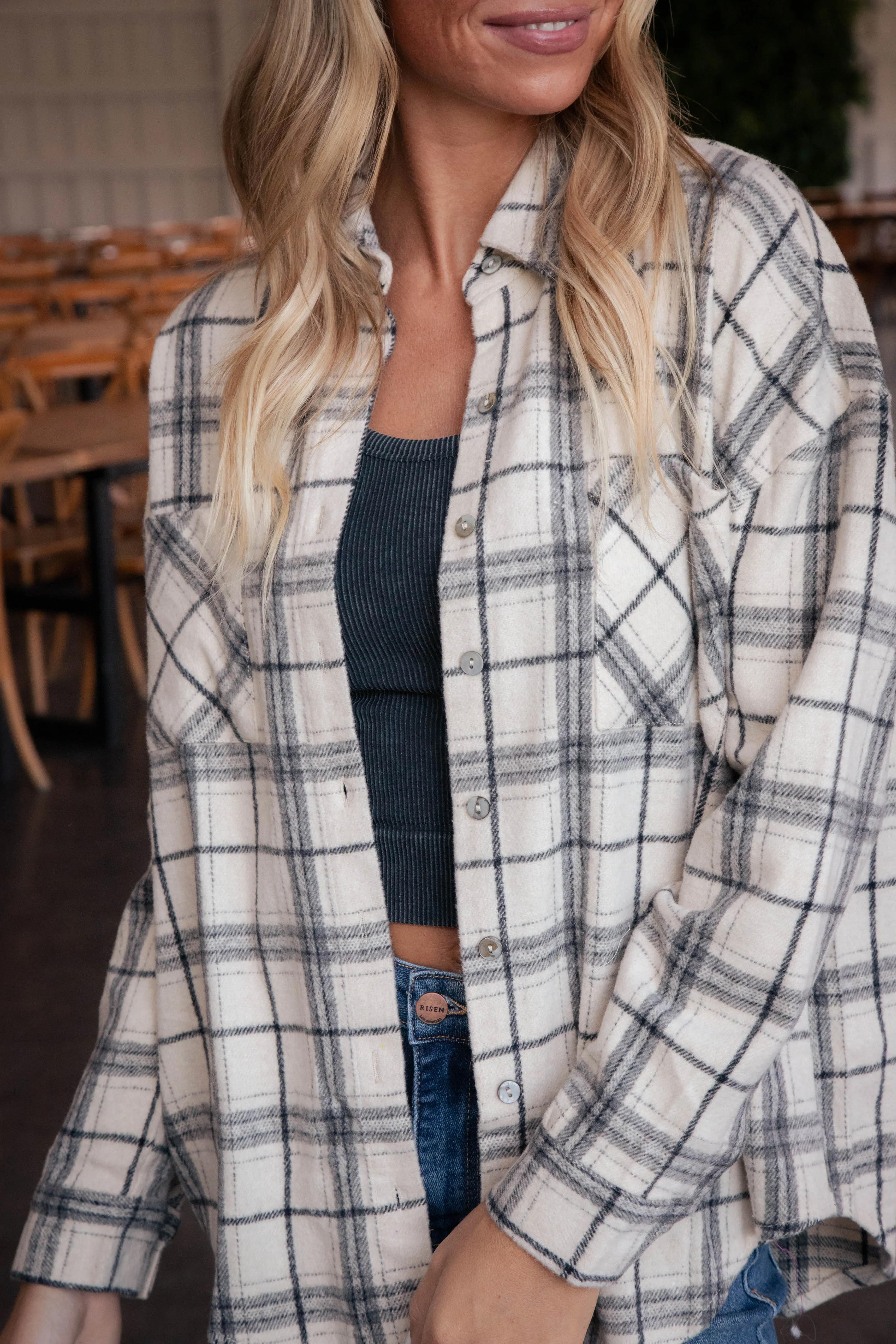 Blaire Plaid Shacket, Ecru sold by North & Main Clothing Company product image thumbnail 2