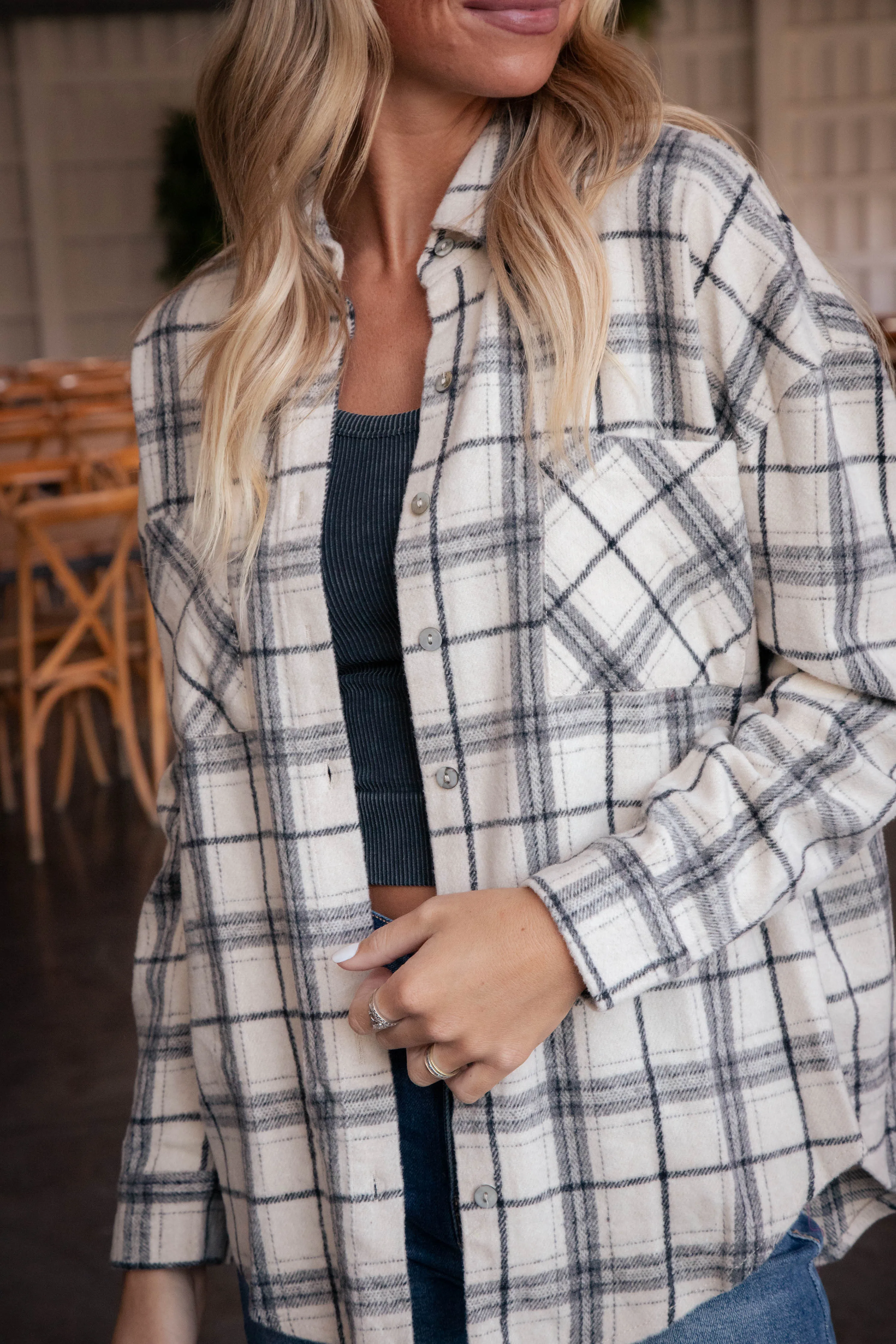 Blaire Plaid Shacket, Ecru sold by North & Main Clothing Company product image thumbnail 5
