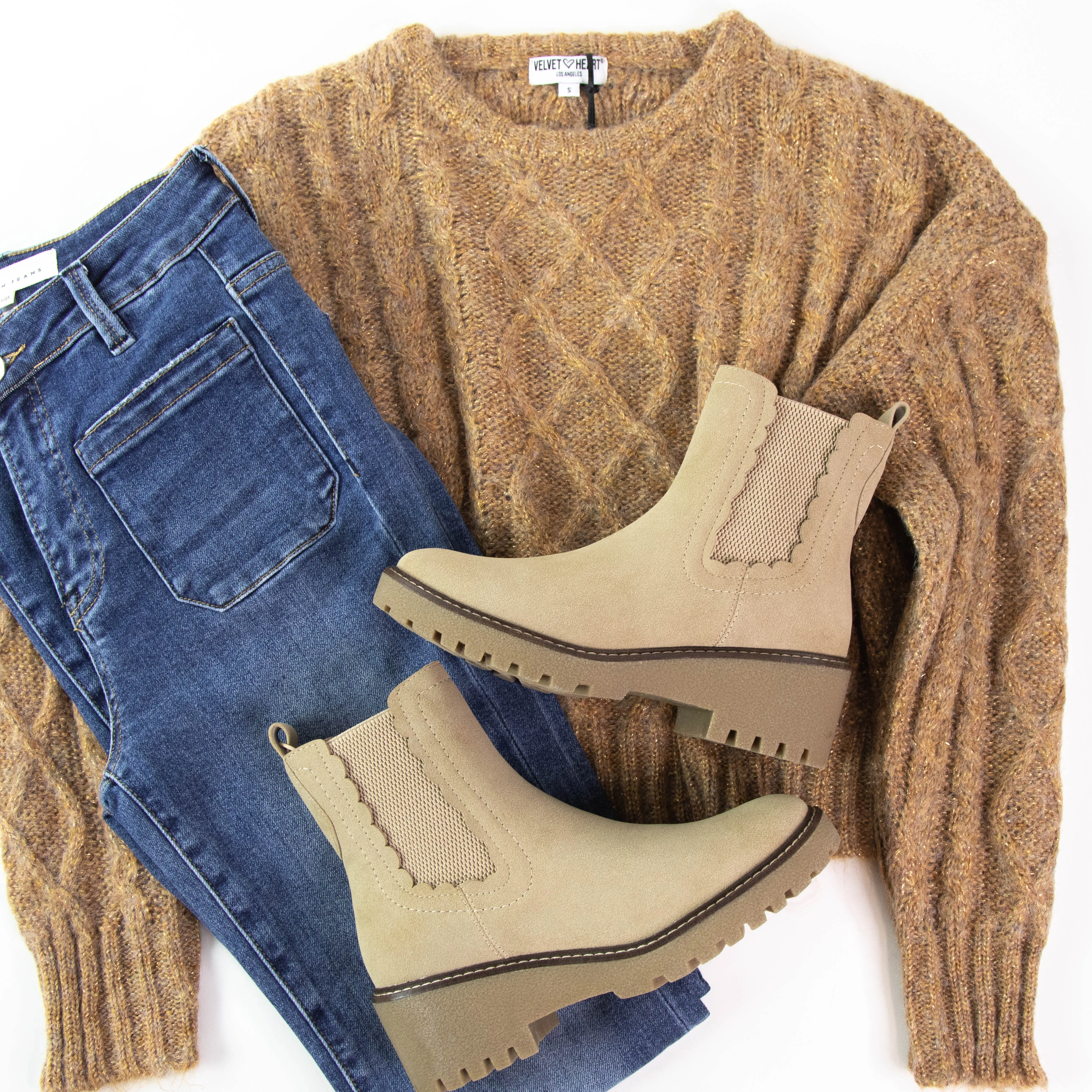 Maria Cropped Crewneck Sweater, Bronze | Velvet Heart sold by North & Main Clothing Company product image thumbnail 3