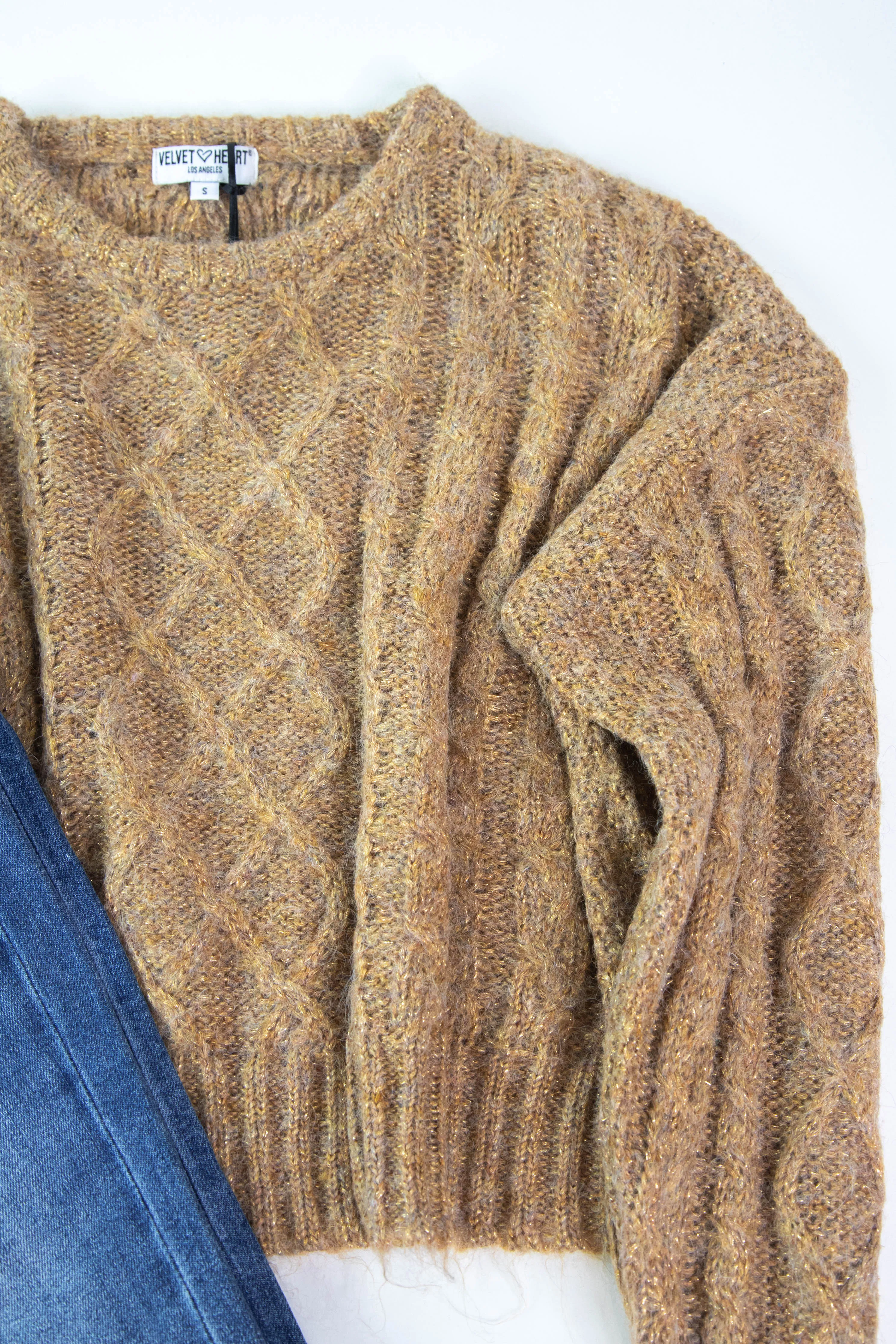 Maria Cropped Crewneck Sweater, Bronze | Velvet Heart sold by North & Main Clothing Company product image thumbnail 2