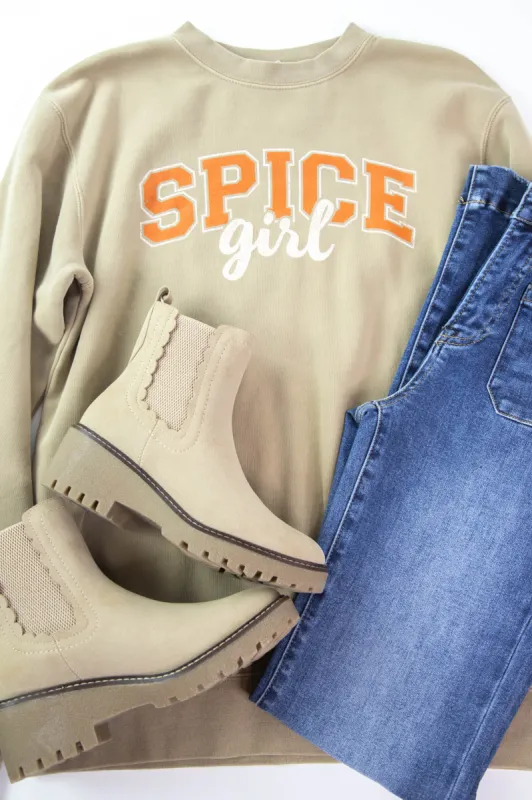 Spice Girl Graphic Sweatshirt, Sandstone sold by North & Main Clothing Company