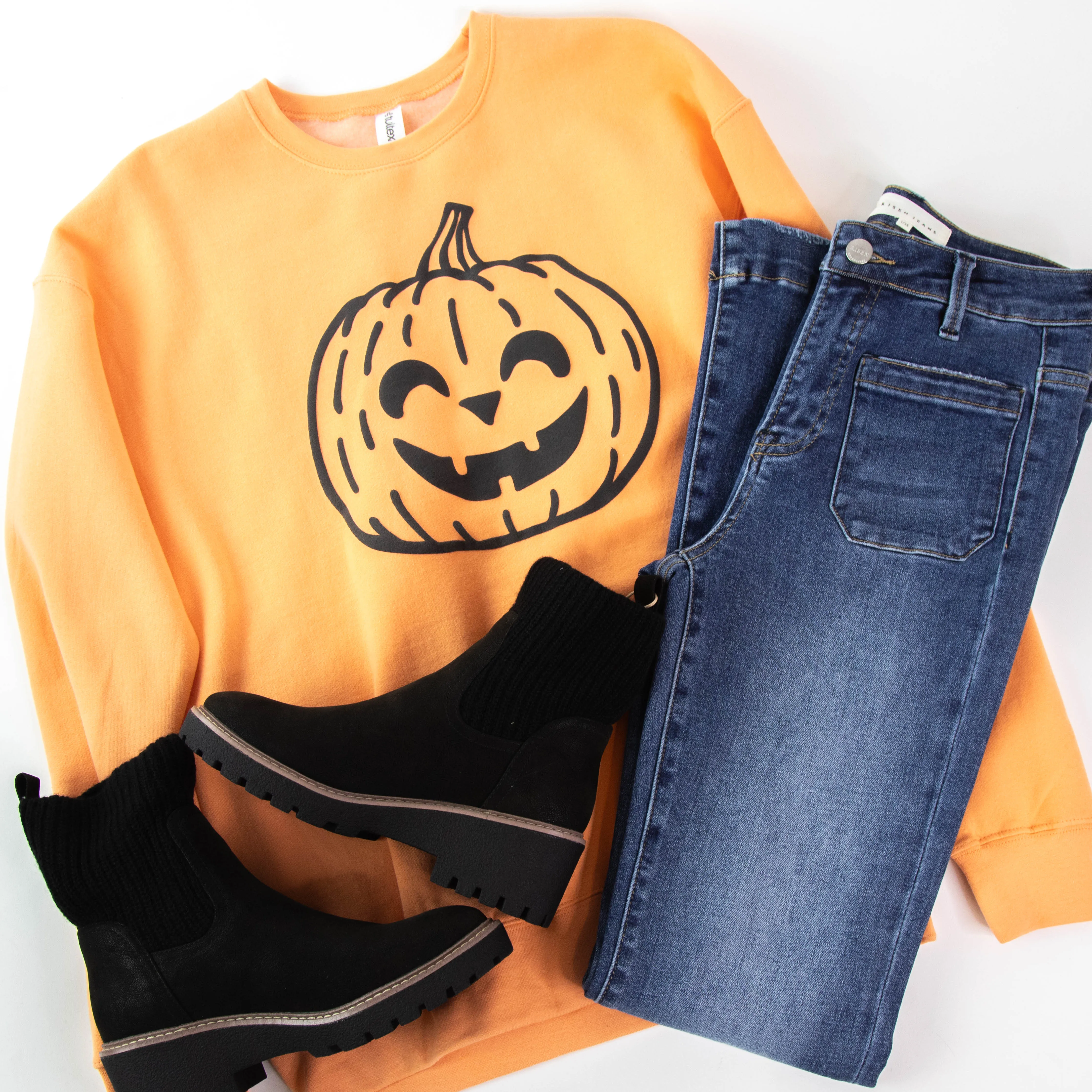 Spooky Jack O Lantern Sweatshirt, Light Orange sold by North & Main Clothing Company product image thumbnail 3