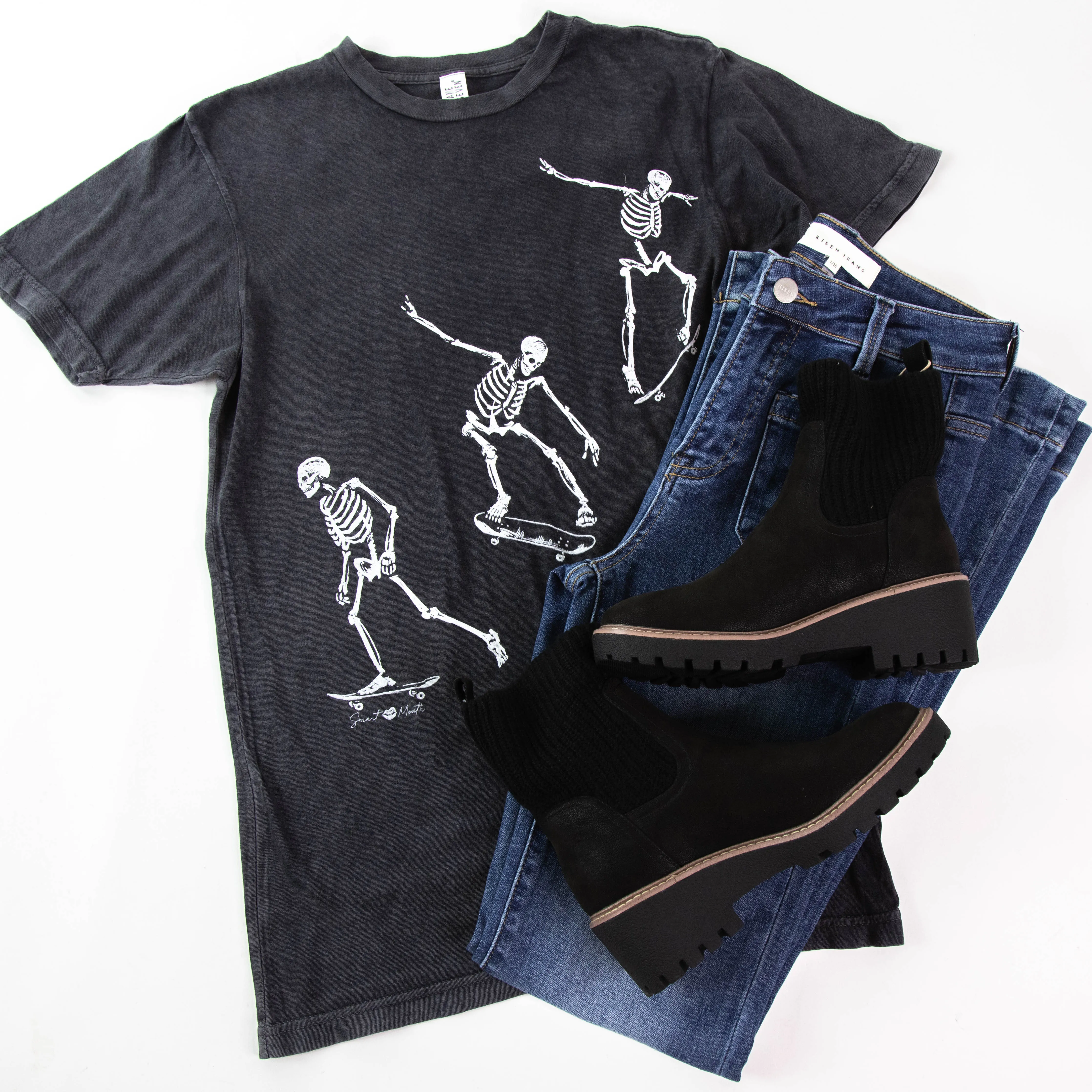 Skater Skeleton Tee, Black Mineral Wash sold by North & Main Clothing Company product image thumbnail 3