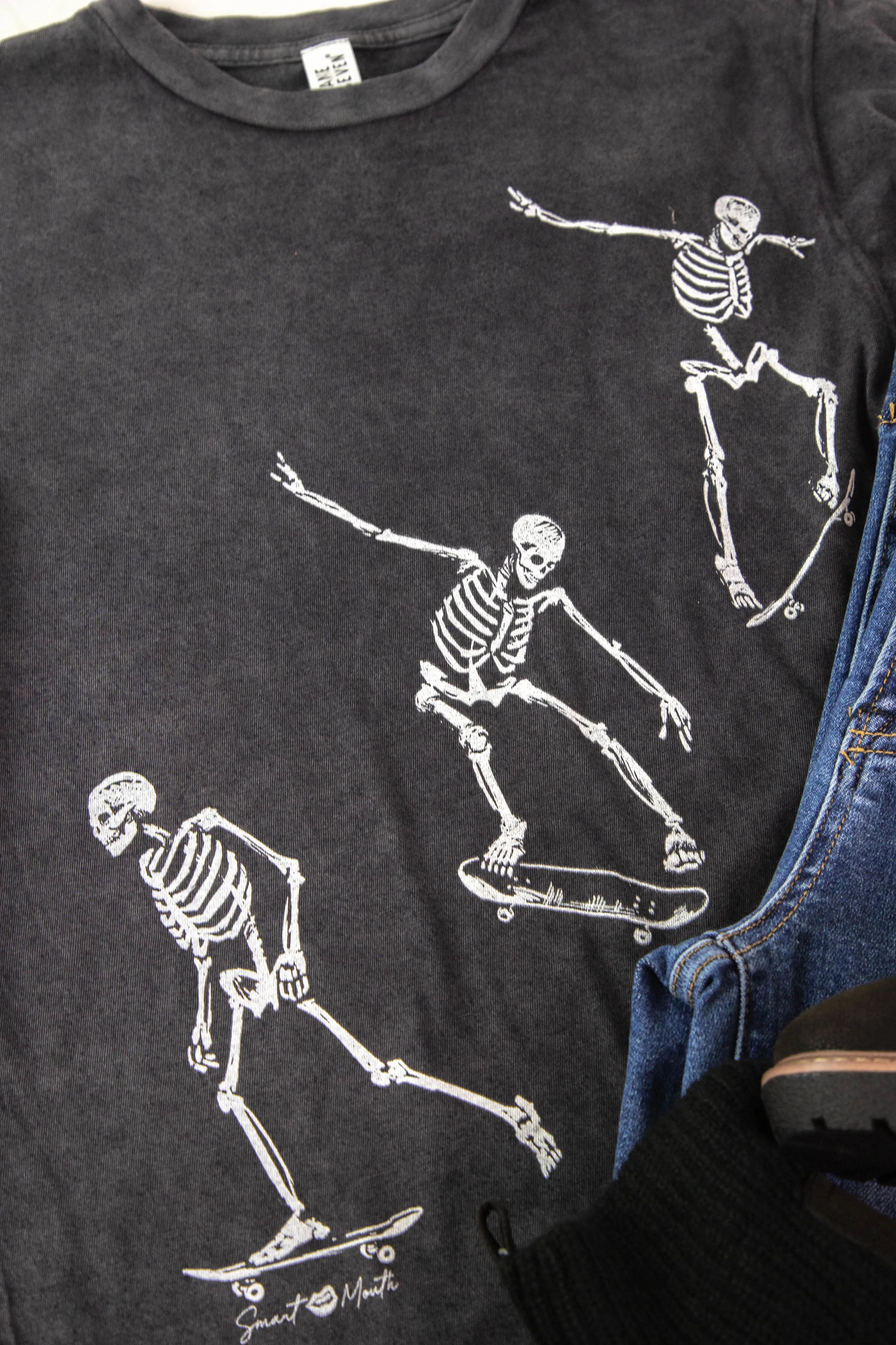 Skater Skeleton Tee, Black Mineral Wash sold by North & Main Clothing Company product image thumbnail 2