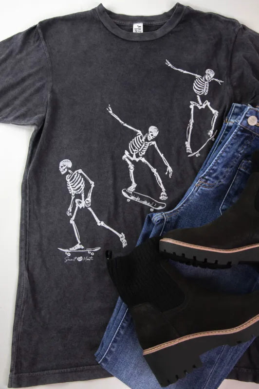 Skater Skeleton Tee, Black Mineral Wash sold by North & Main Clothing Company