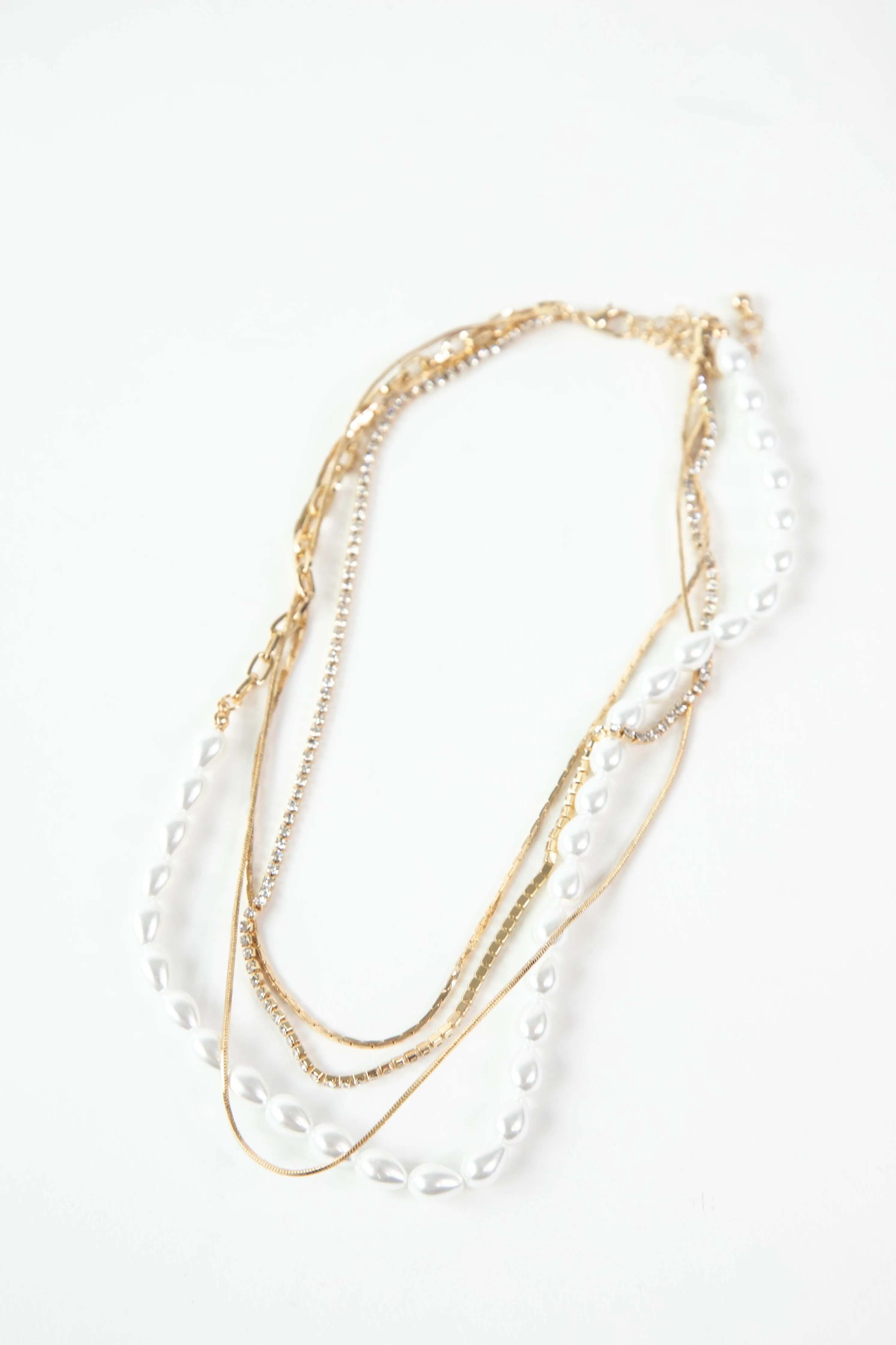 Frida Rhinestone & Pearl Necklace, Gold sold by North & Main Clothing Company