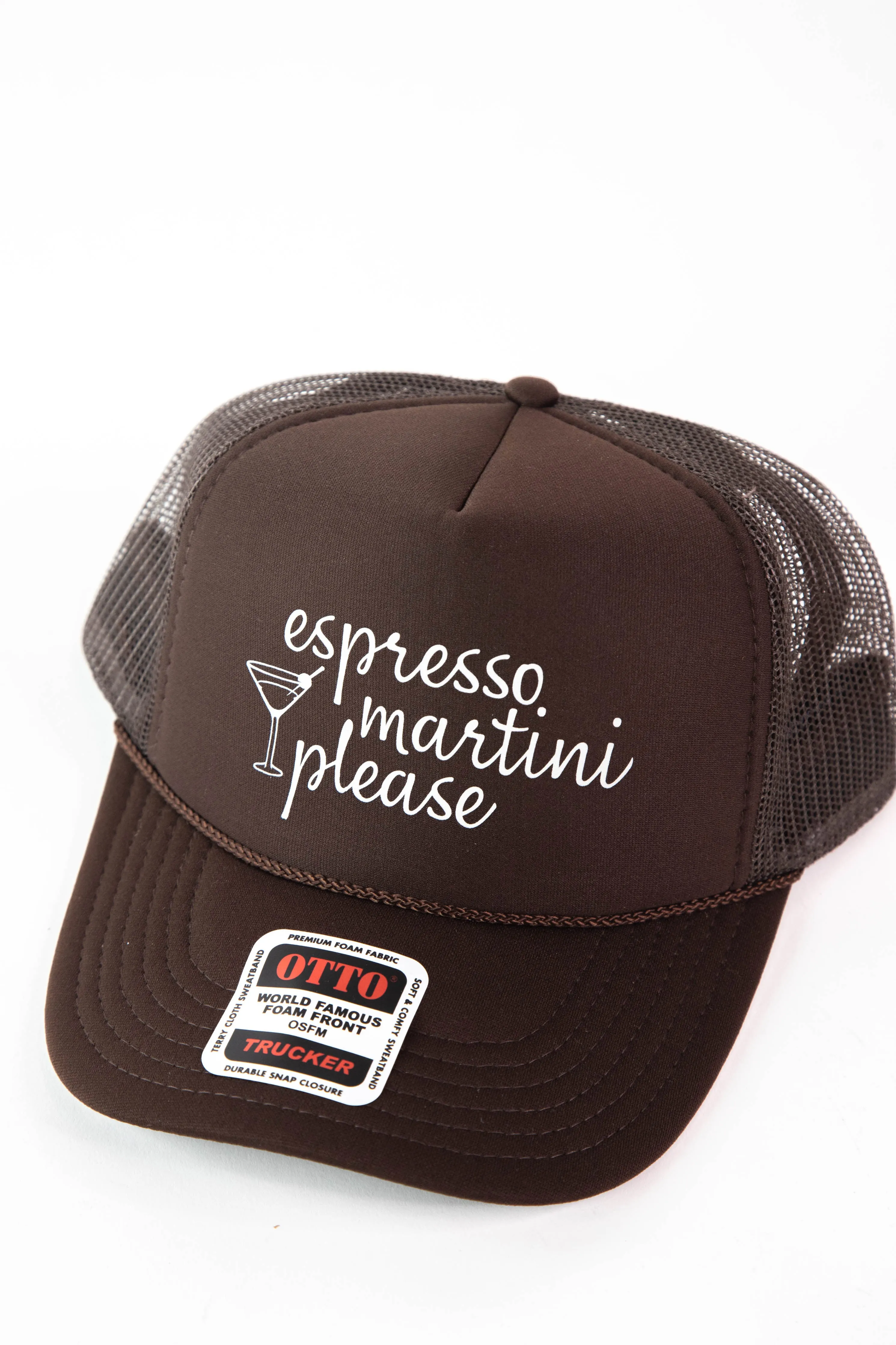 Espresso Martini Please Trucker Hat, Brown/Cream sold by North & Main Clothing Company