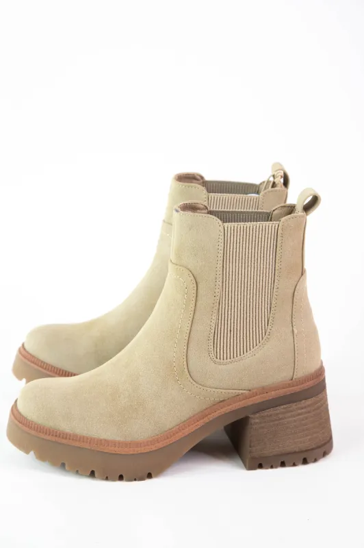 Irie Stacked Heel Chelsea Boot, Sand sold by North & Main Clothing Company