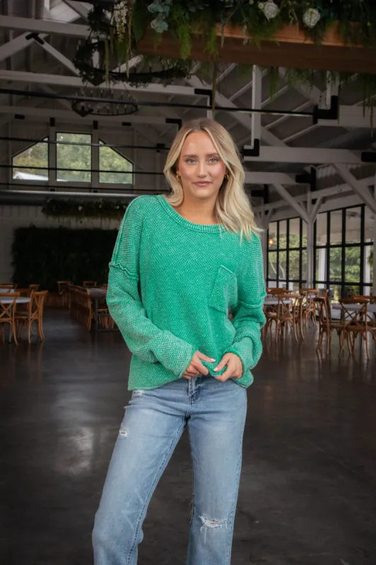 Joslyn Mineral Washed Sweater, Kelly Green sold by North & Main Clothing Company