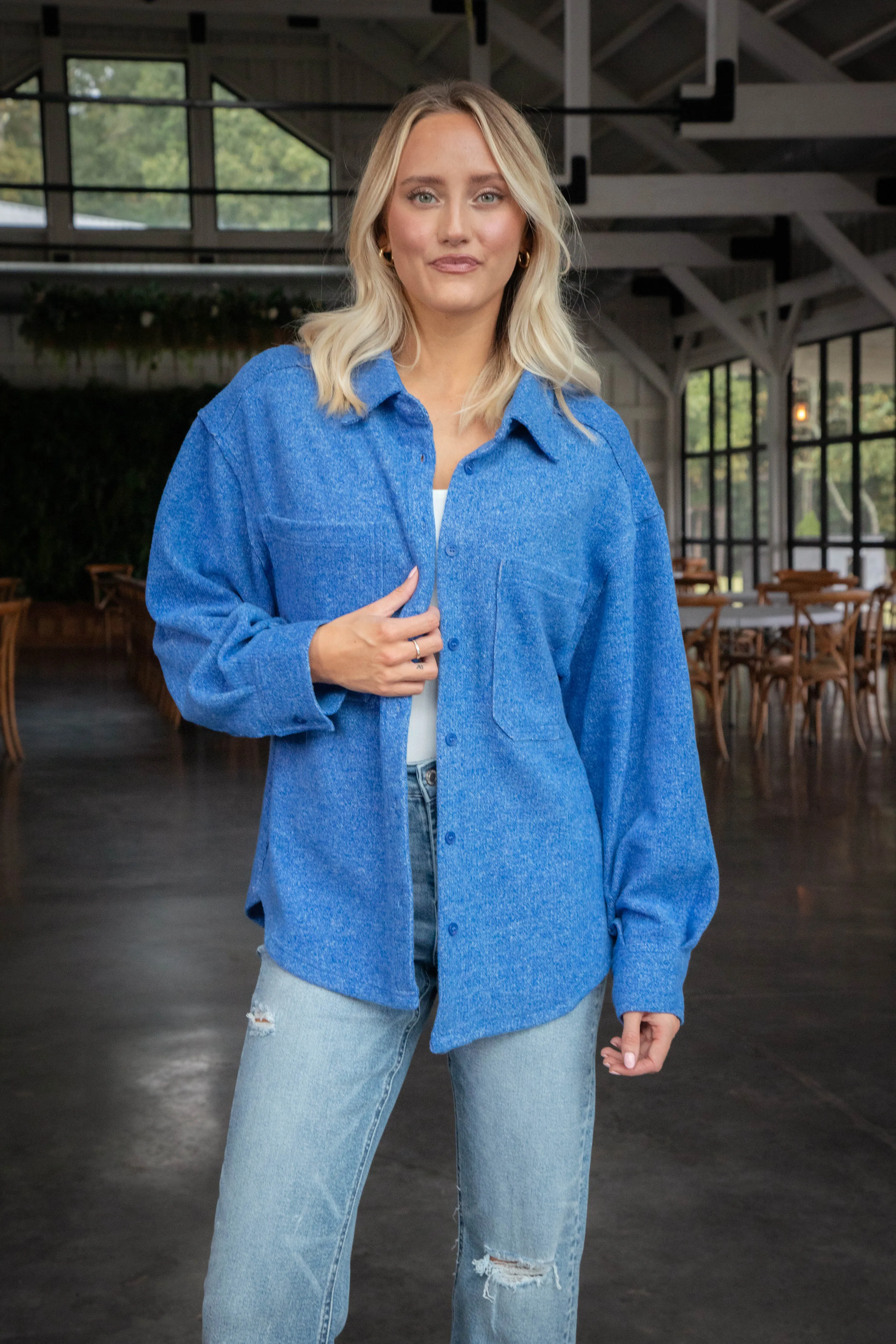 Aubri Oversized Button Down Shacket, Blue sold by North & Main Clothing Company product image thumbnail 3