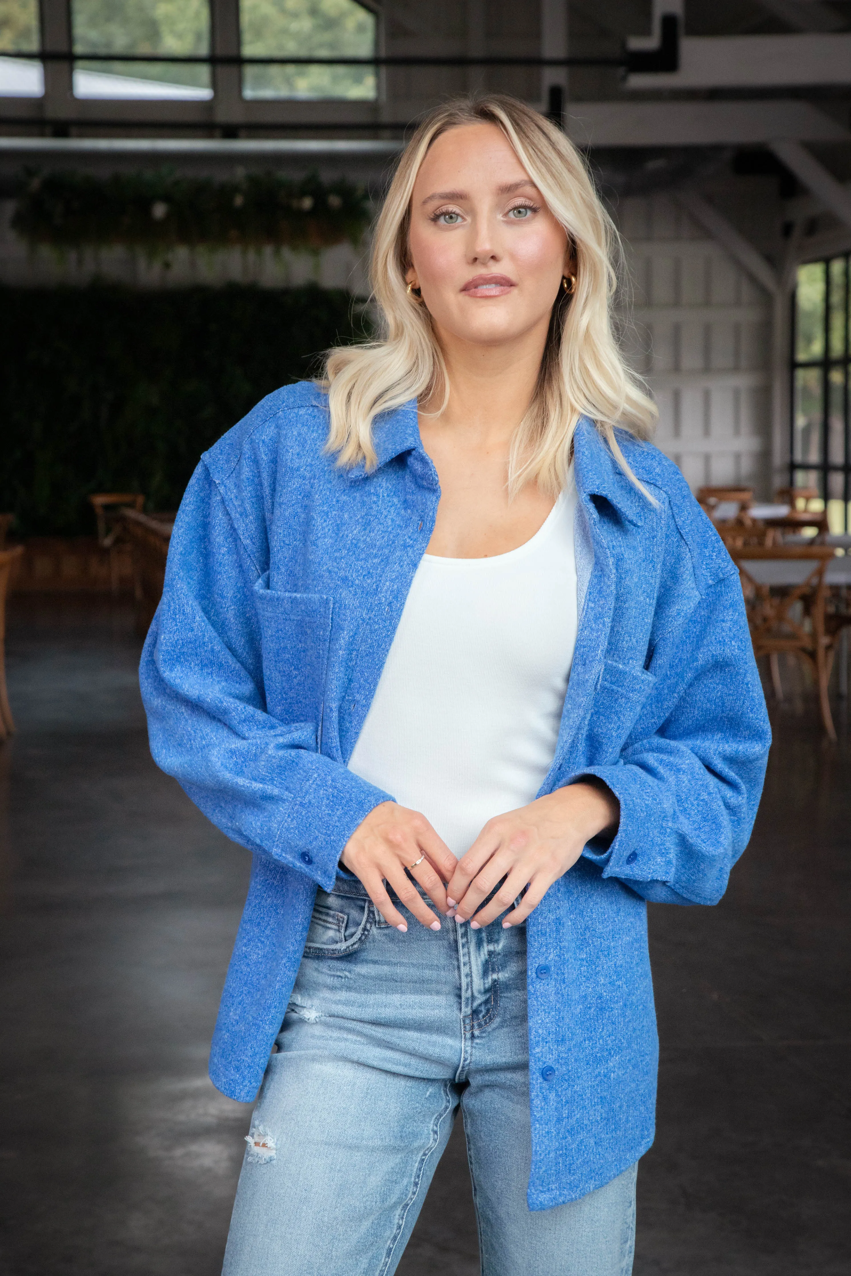 Aubri Oversized Button Down Shacket, Blue sold by North & Main Clothing Company product image thumbnail 2