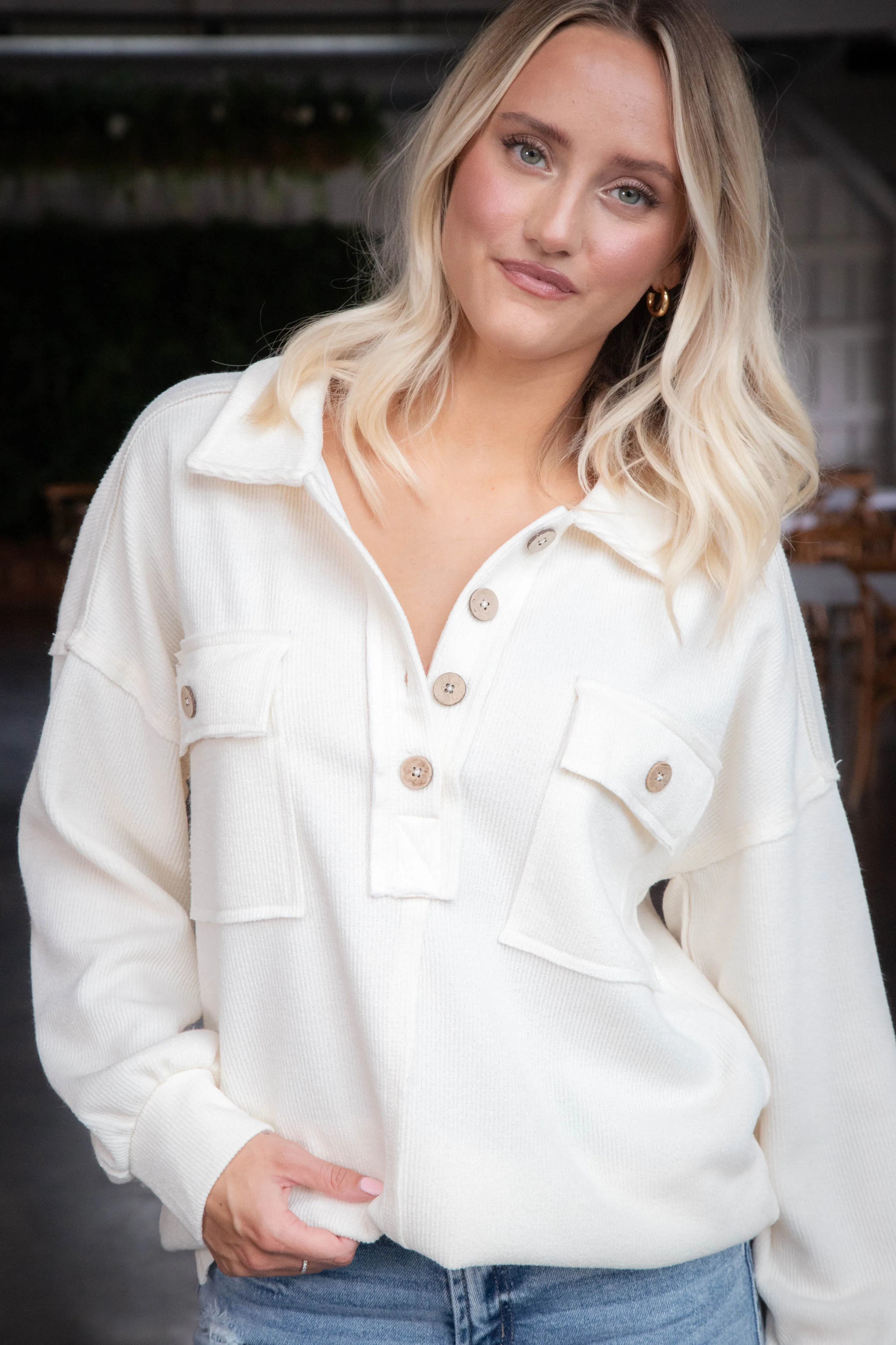 Kaylen Henley Knit Top, Cream sold by North & Main Clothing Company product image thumbnail 5