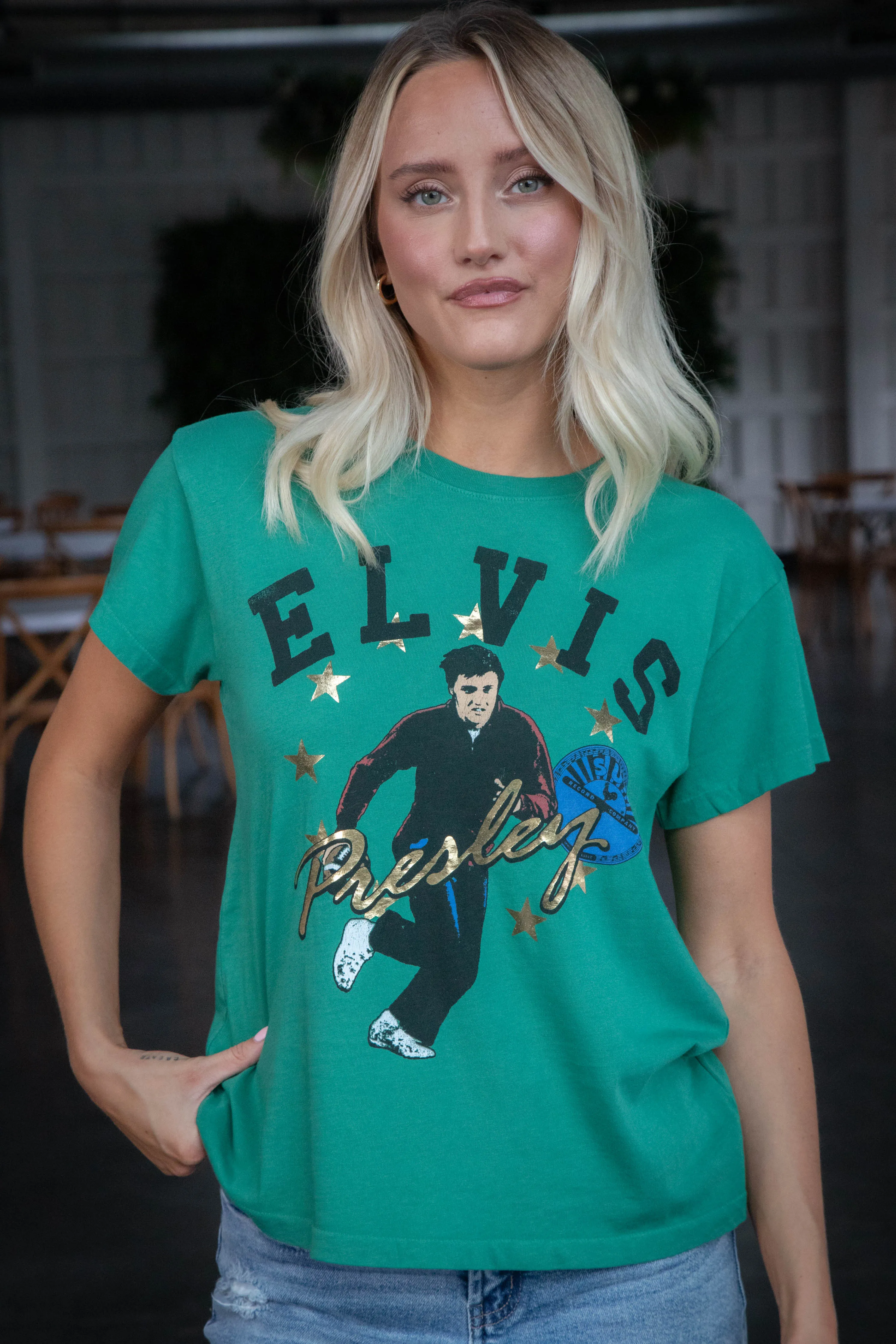 Sun Records Elvis Collegiate Tee, Jade | Daydreamer sold by North & Main Clothing Company product image thumbnail 4