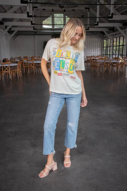 Willie Nelson On the Road Again Tee, Stone Vintage | Daydreamer sold by North & Main Clothing Company