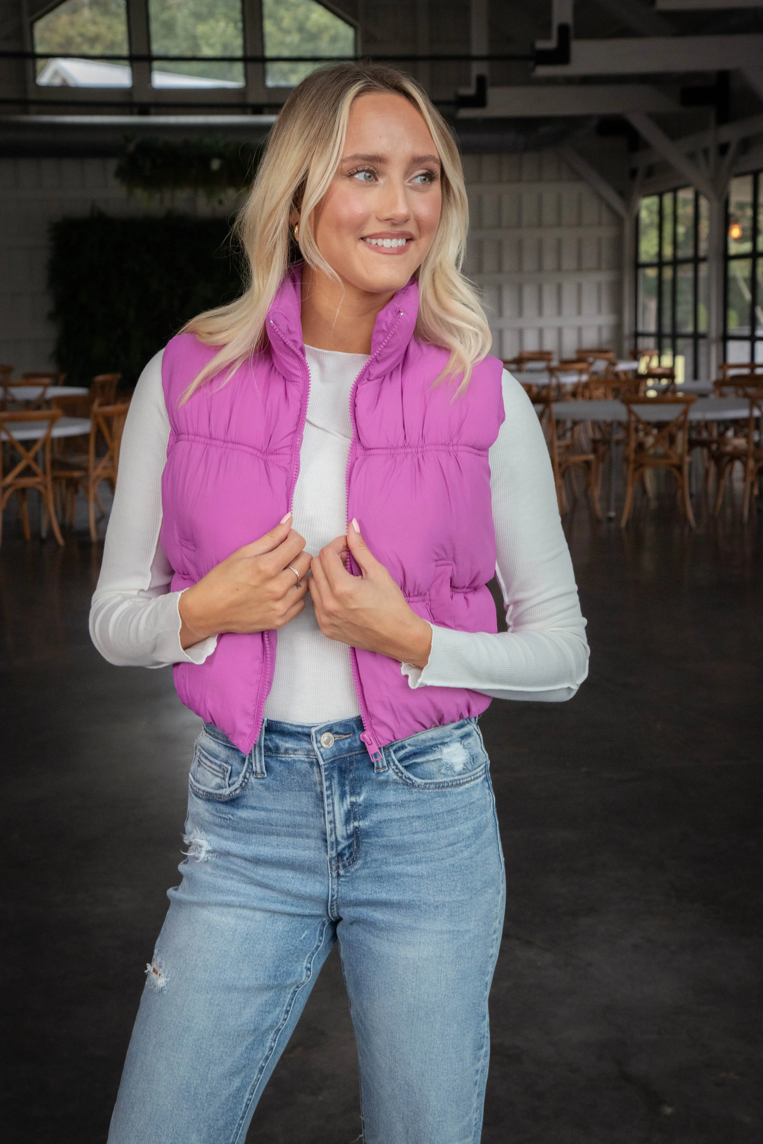 Beth Quilted Puffer Vest, Orchid sold by North & Main Clothing Company product image thumbnail 2