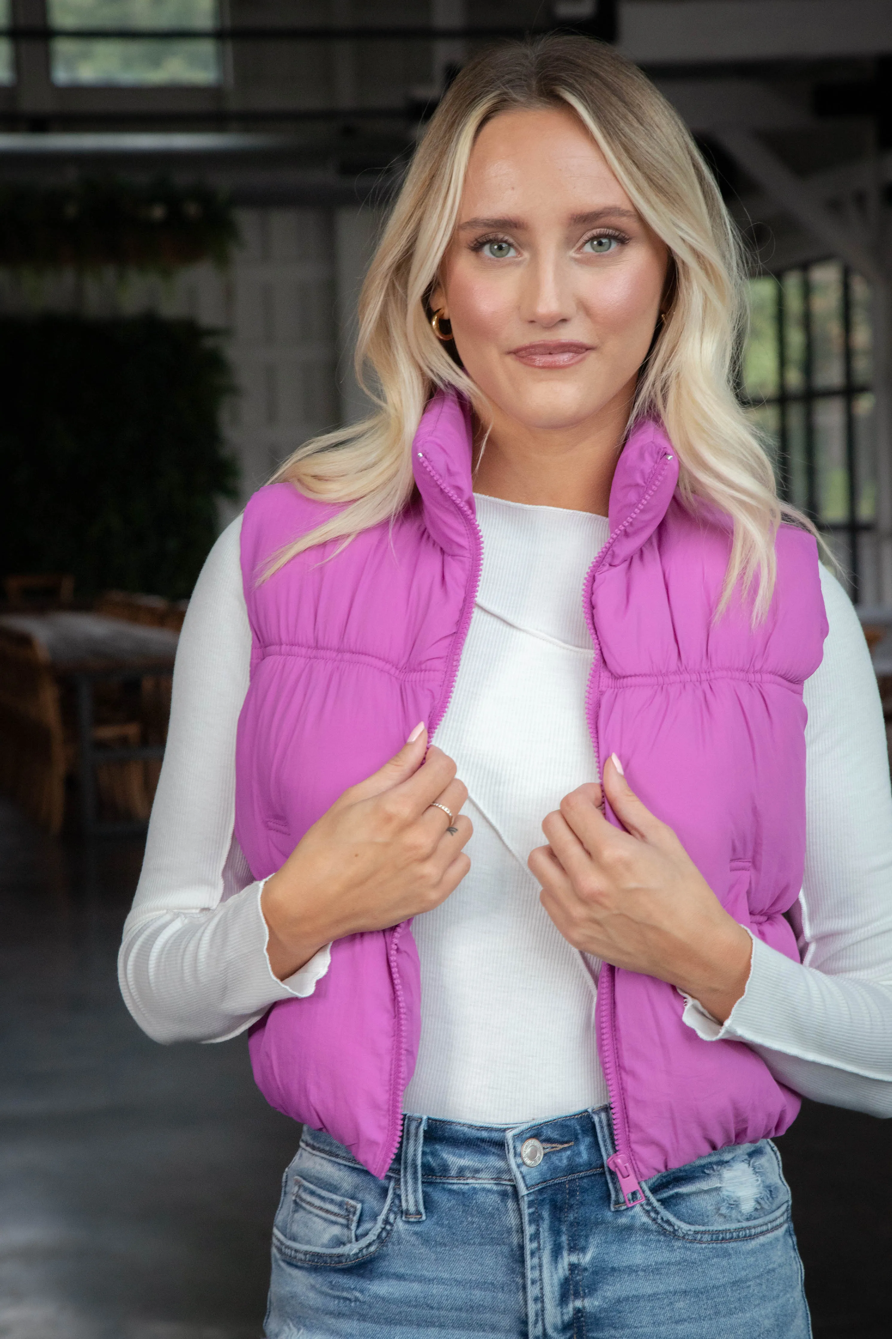 Beth Quilted Puffer Vest, Orchid sold by North & Main Clothing Company
