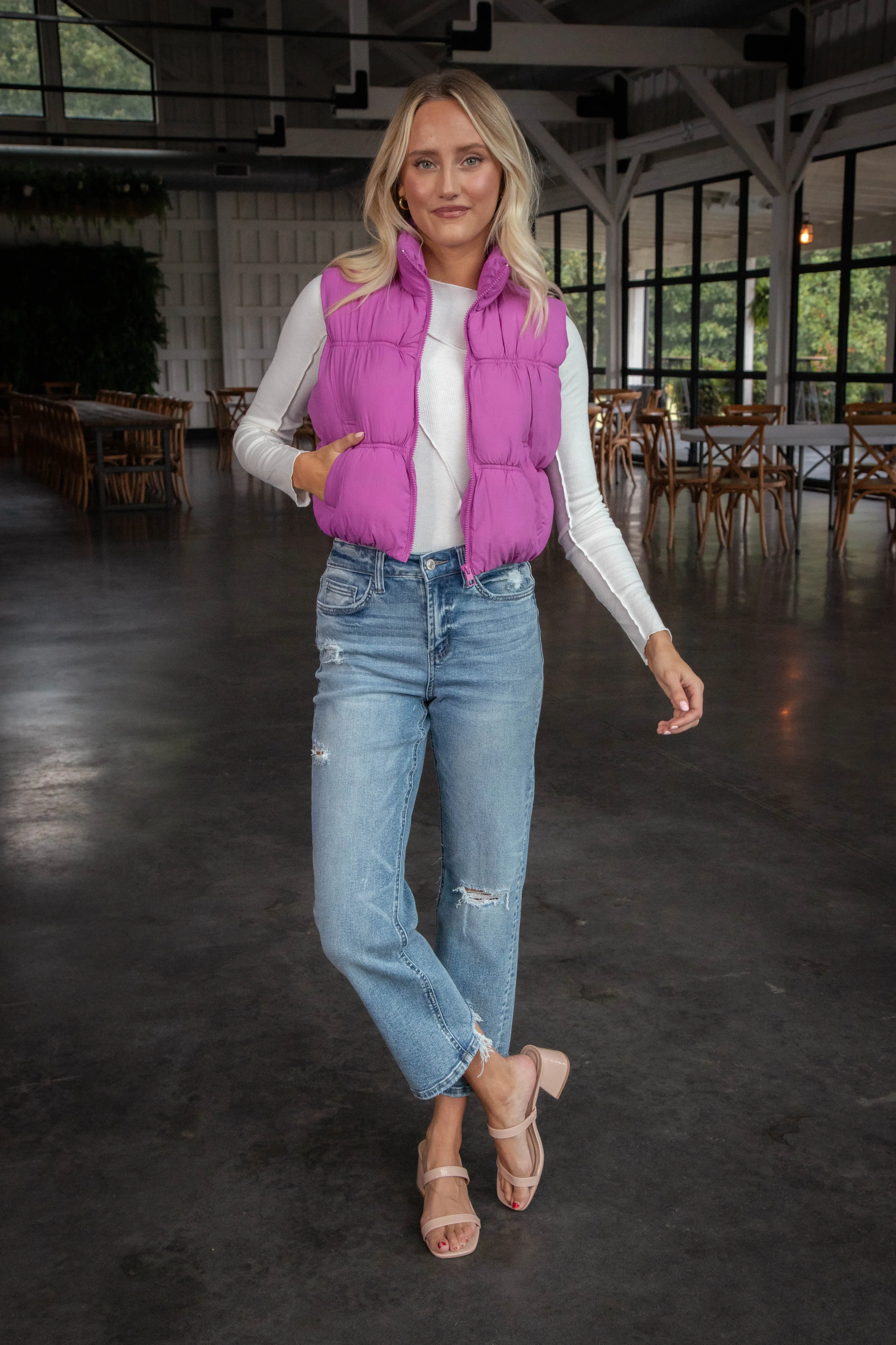 Beth Quilted Puffer Vest, Orchid sold by North & Main Clothing Company product image thumbnail 3