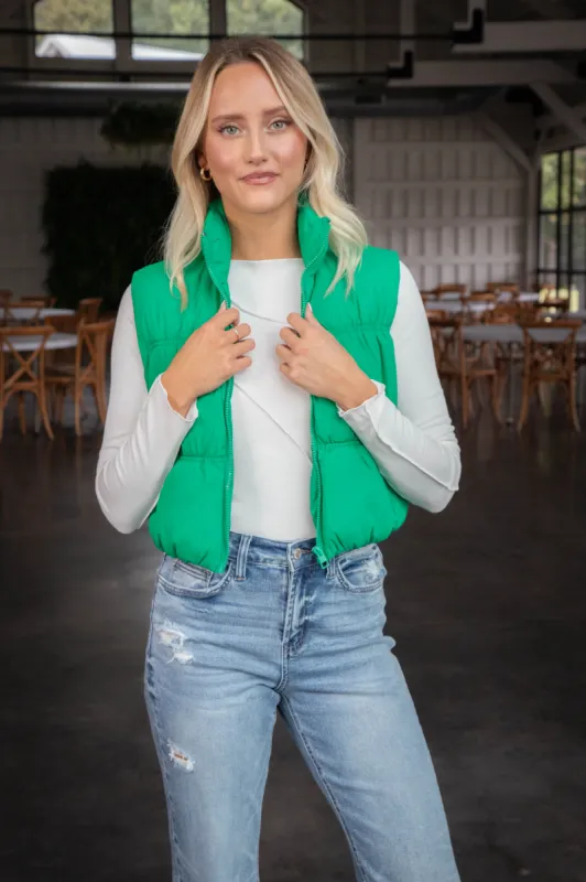 Beth Quilted Puffer Vest, Green sold by North & Main Clothing Company