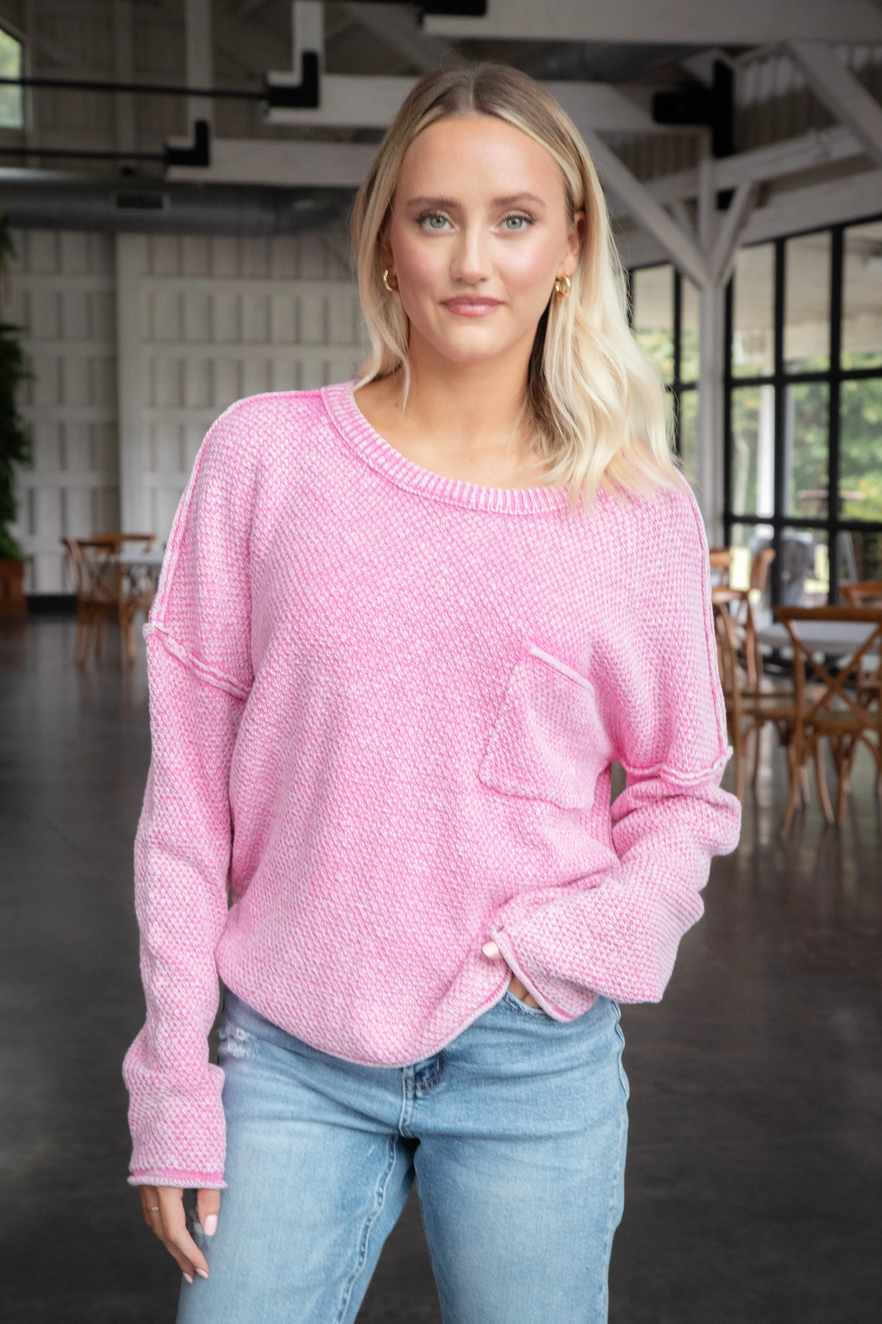 Joslyn Mineral Washed Sweater, Pink sold by North & Main Clothing Company