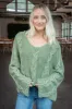 Ria Cable Knit V-Neck Sweater, Olive sold by North & Main Clothing Company