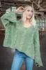 Ria Cable Knit V-Neck Sweater, Olive sold by North & Main Clothing Company