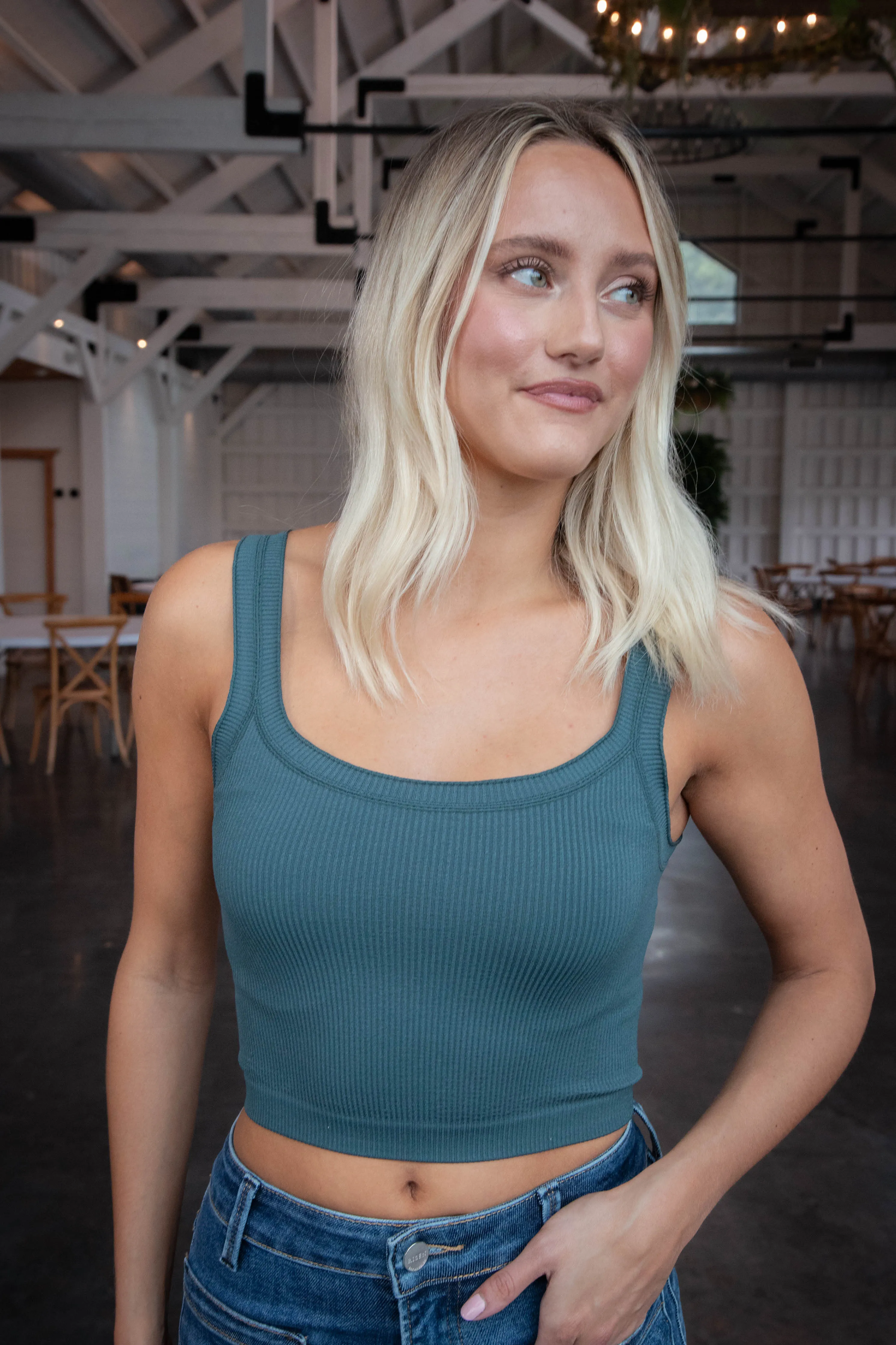 Miya Scoop Neck Crop Tank, Forest Green sold by North & Main Clothing Company product image thumbnail 4