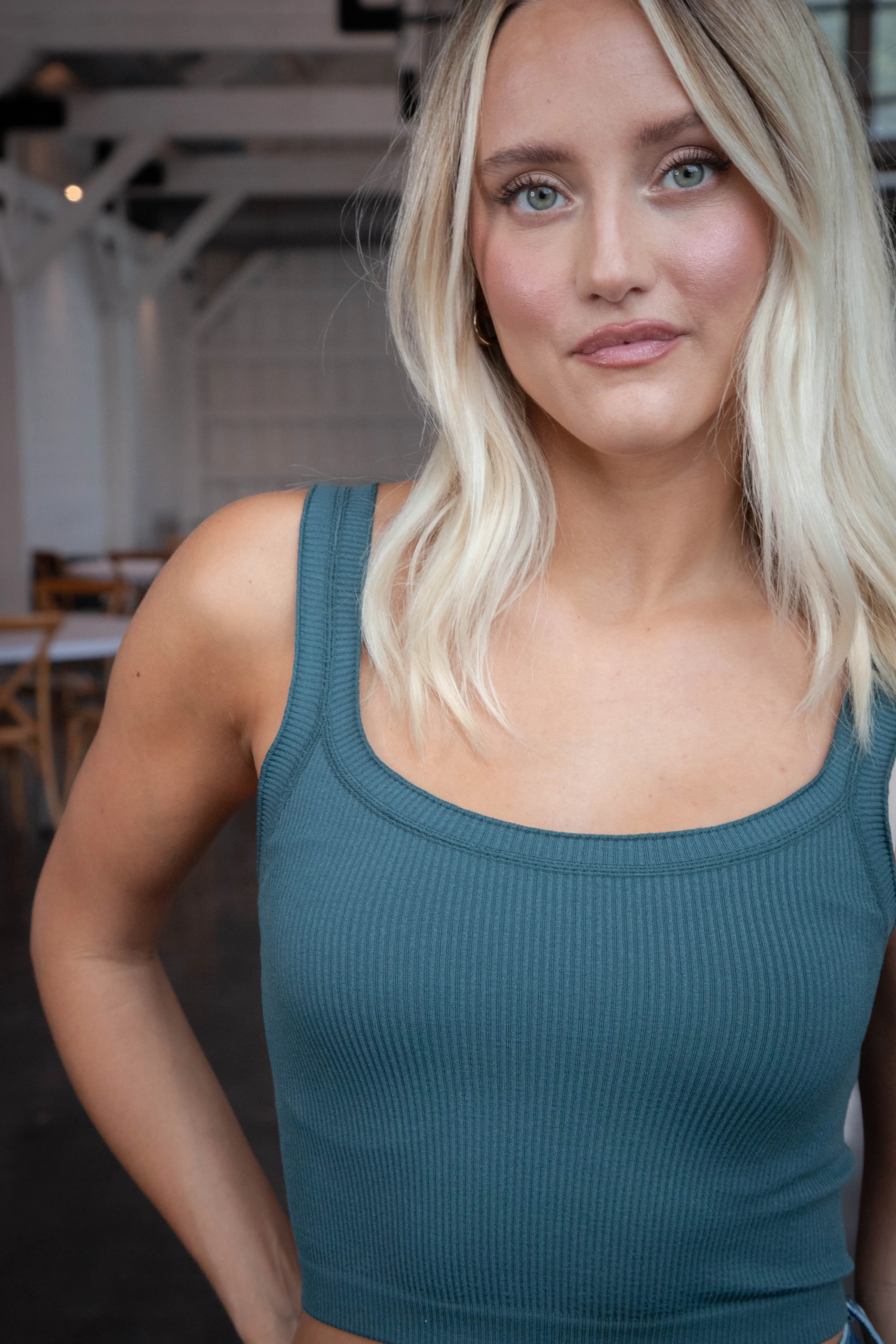 Miya Scoop Neck Crop Tank, Forest Green sold by North & Main Clothing Company product image thumbnail 3