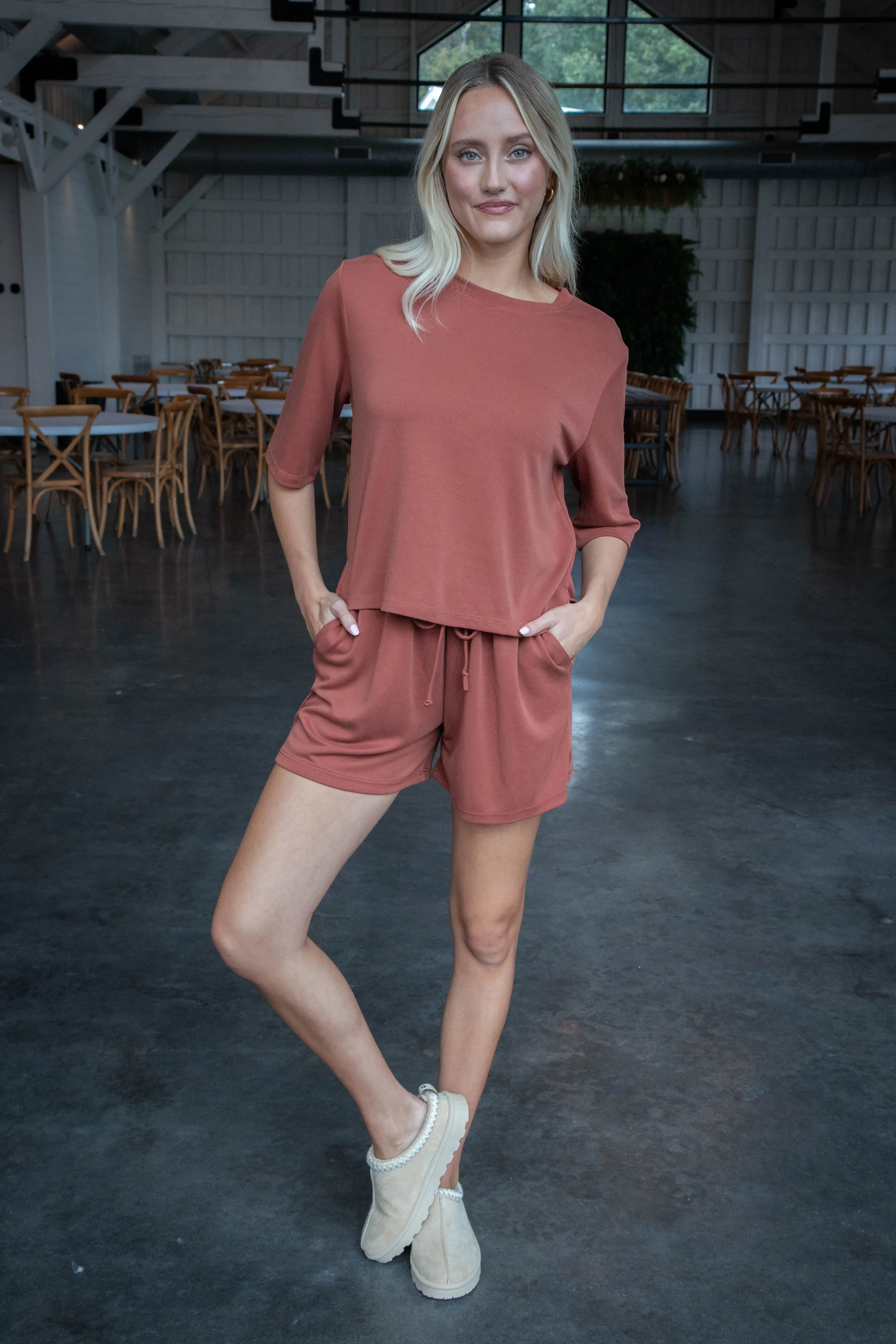Madi Modal Crop Tee, Brick sold by North & Main Clothing Company product image thumbnail 2