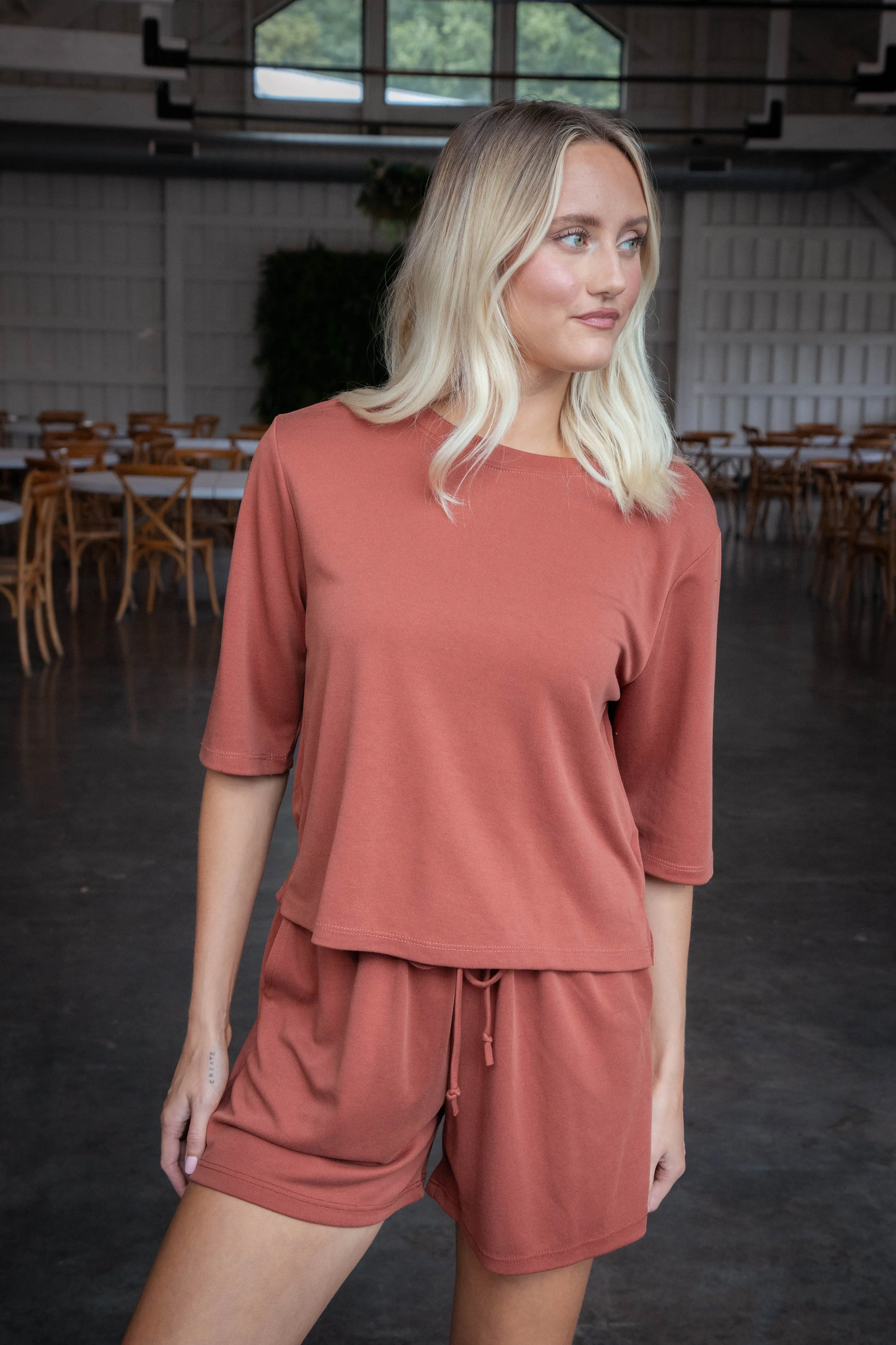 Madi Modal Crop Tee, Brick sold by North & Main Clothing Company product image thumbnail 3