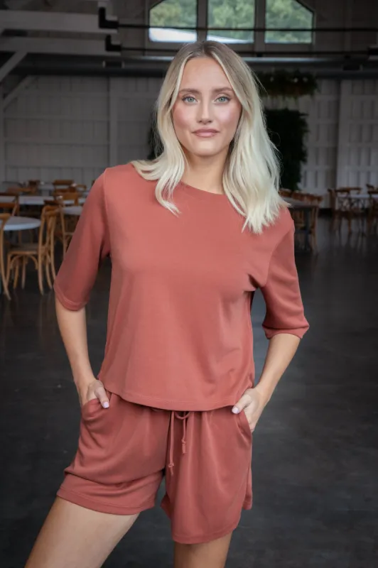 Madi Modal Crop Tee, Brick made by Tres Bien