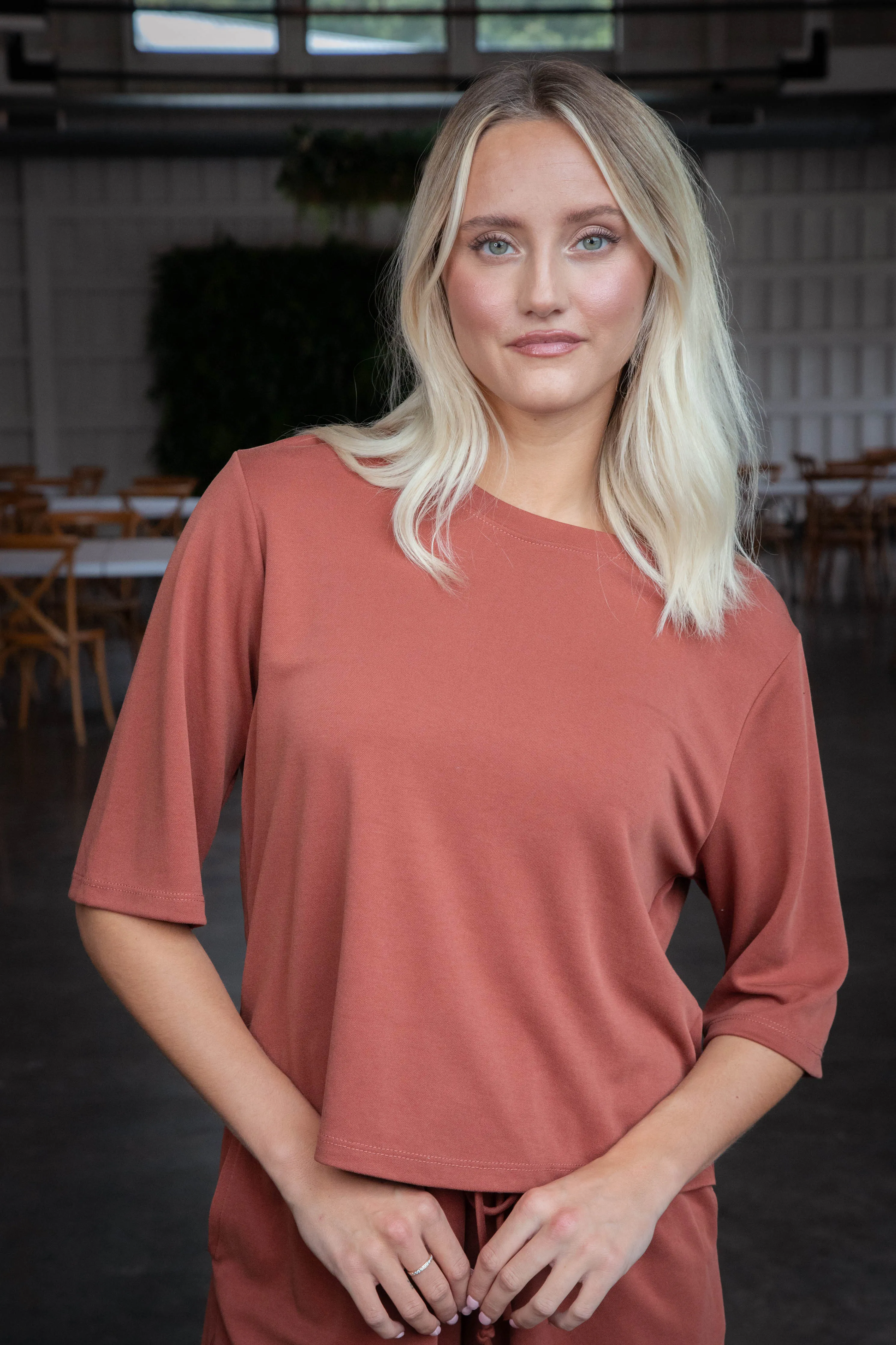 Madi Modal Crop Tee, Brick sold by North & Main Clothing Company product image thumbnail 4