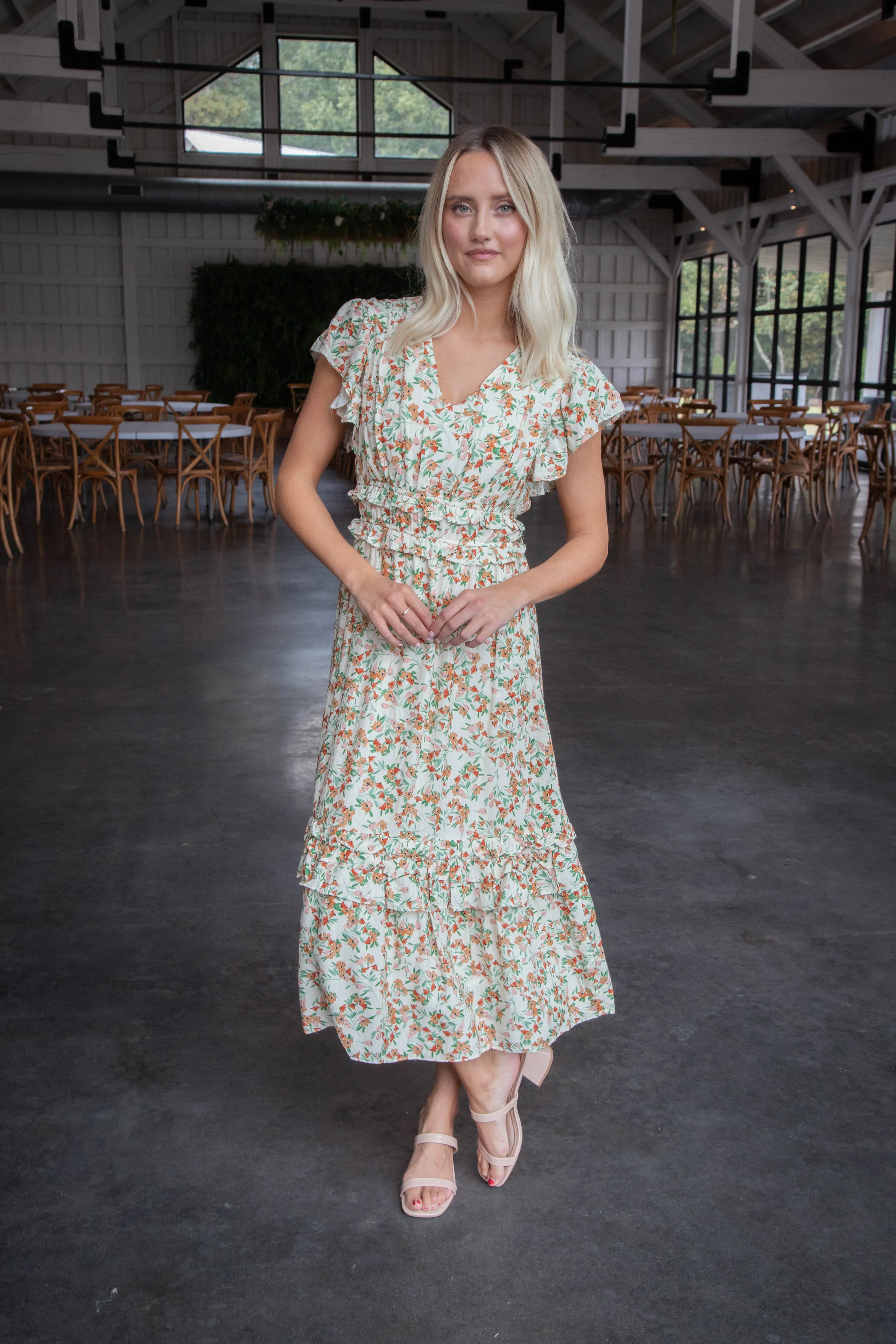 Slow Travels Ruffle Midi Dress, Cream Multi | Sadie & Sage sold by North & Main Clothing Company product image thumbnail 3