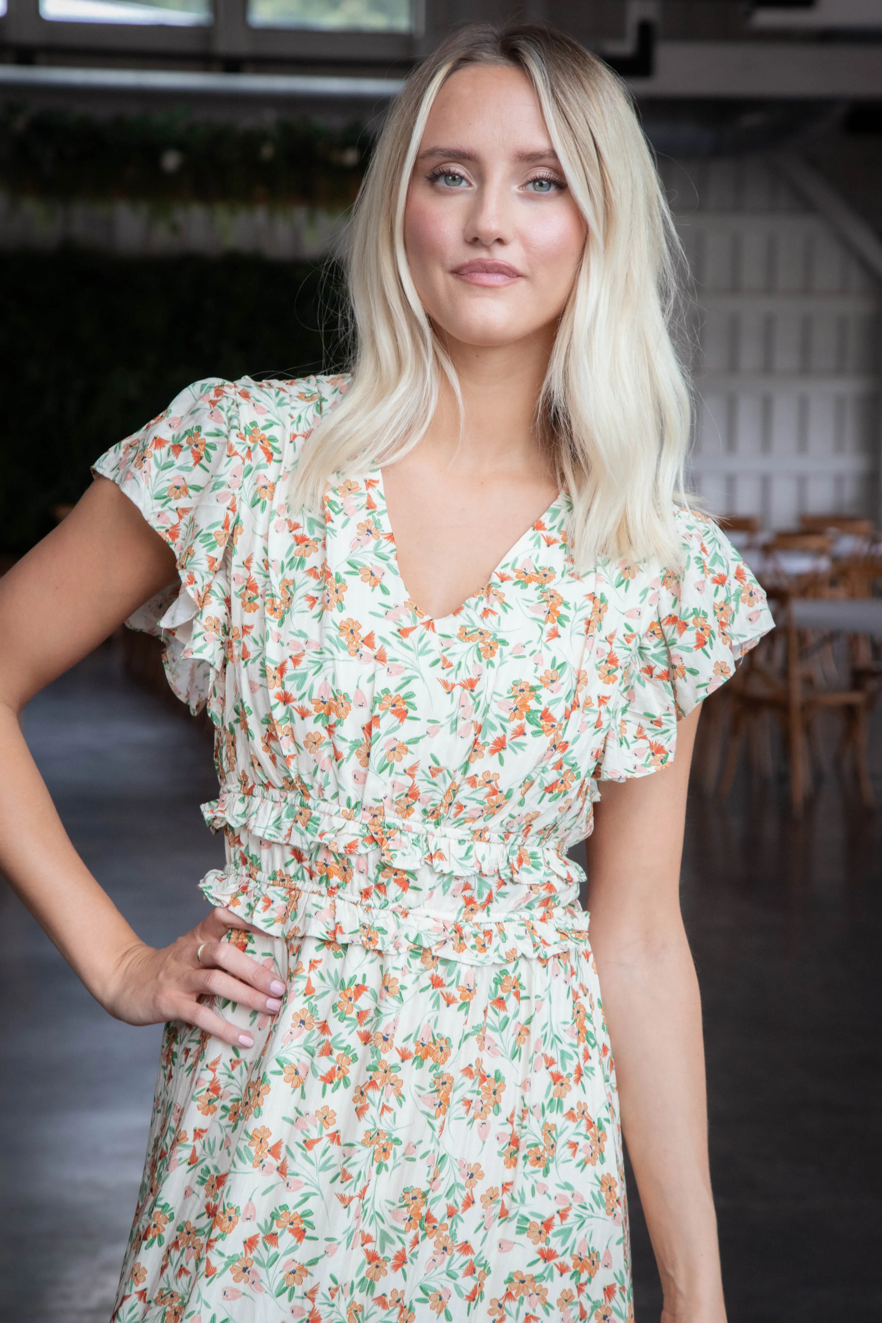 Slow Travels Ruffle Midi Dress, Cream Multi | Sadie & Sage sold by North & Main Clothing Company product image thumbnail 2
