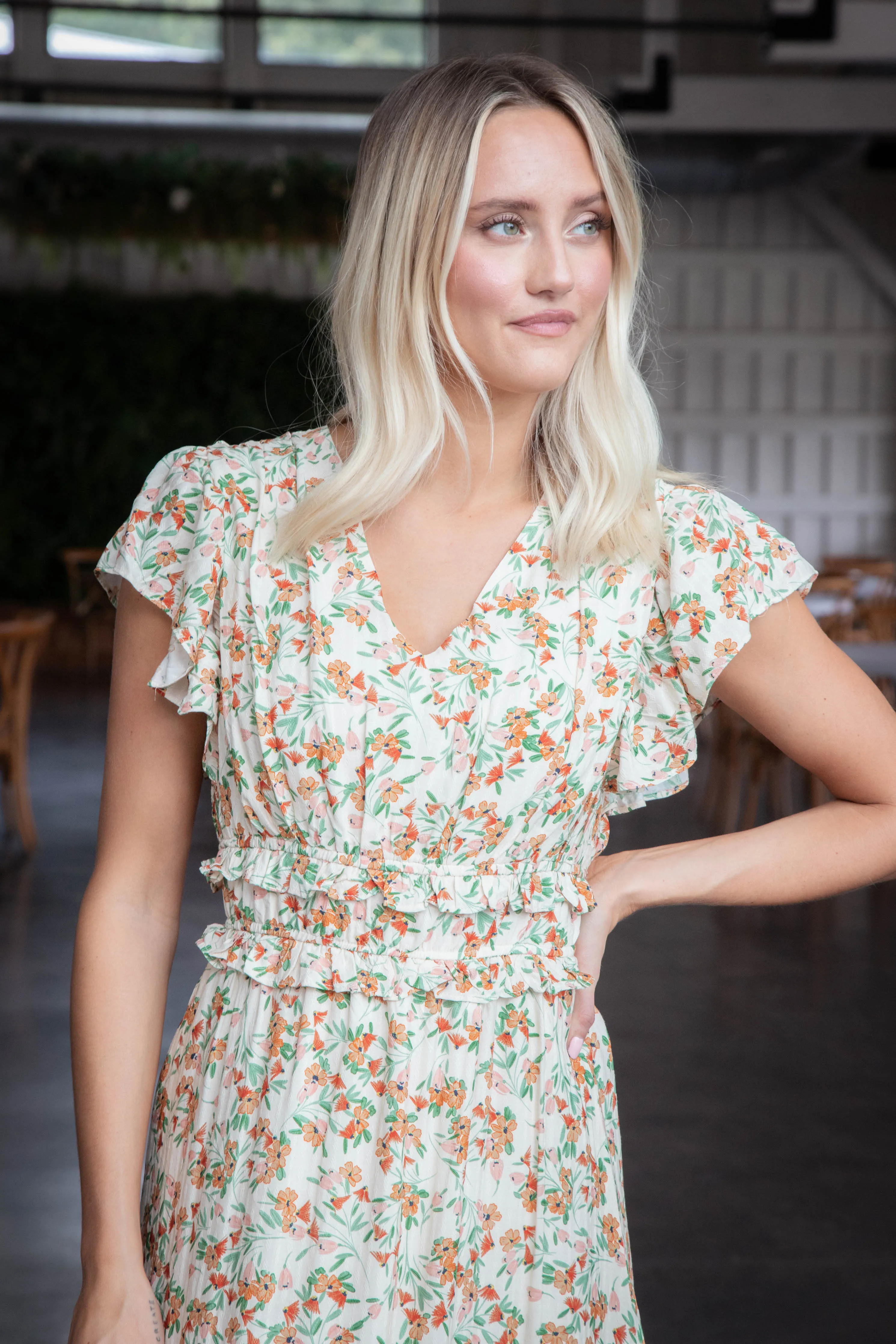 Slow Travels Ruffle Midi Dress, Cream Multi | Sadie & Sage sold by North & Main Clothing Company product image thumbnail 4