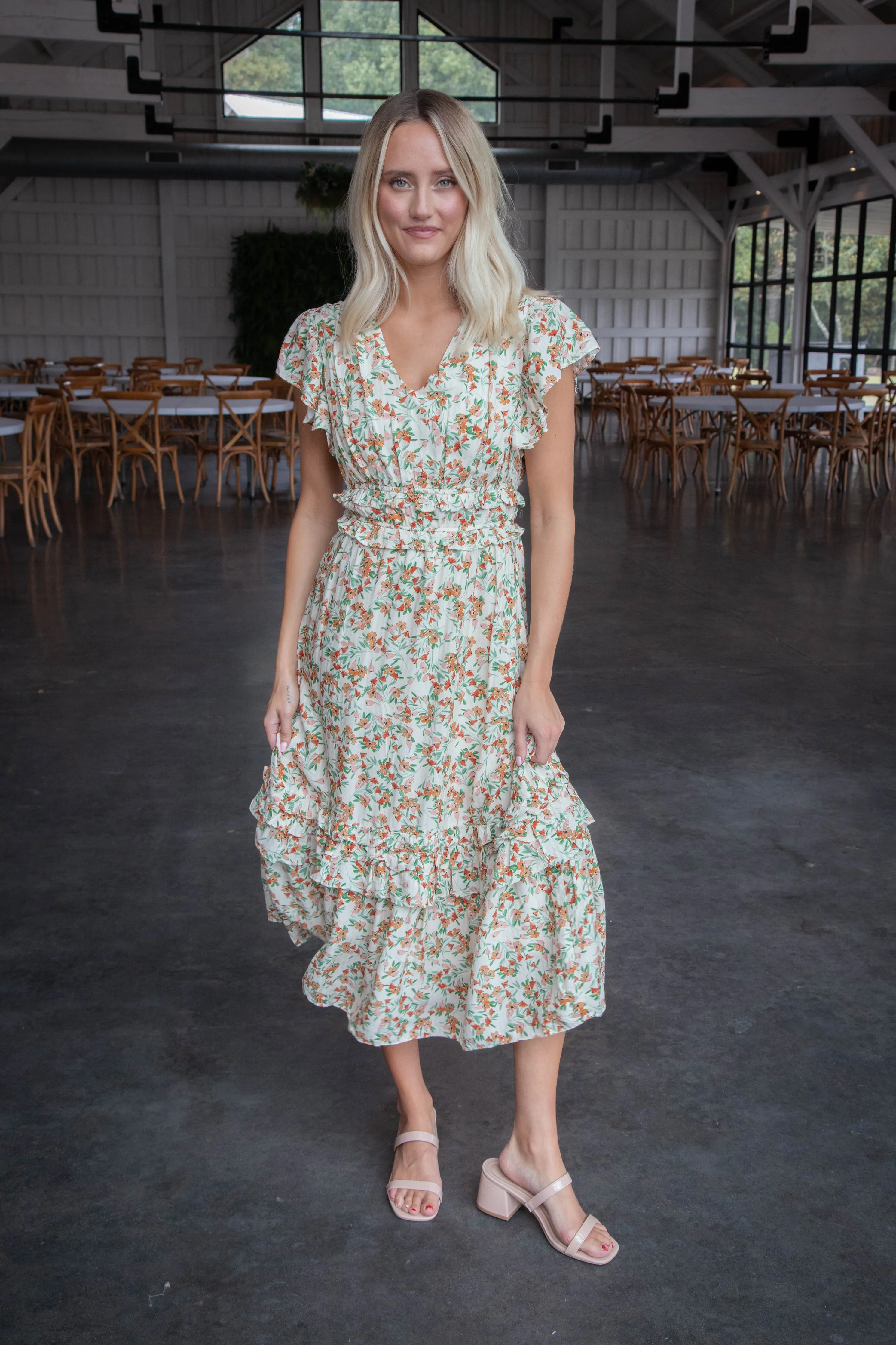 Slow Travels Ruffle Midi Dress, Cream Multi | Sadie & Sage sold by North & Main Clothing Company