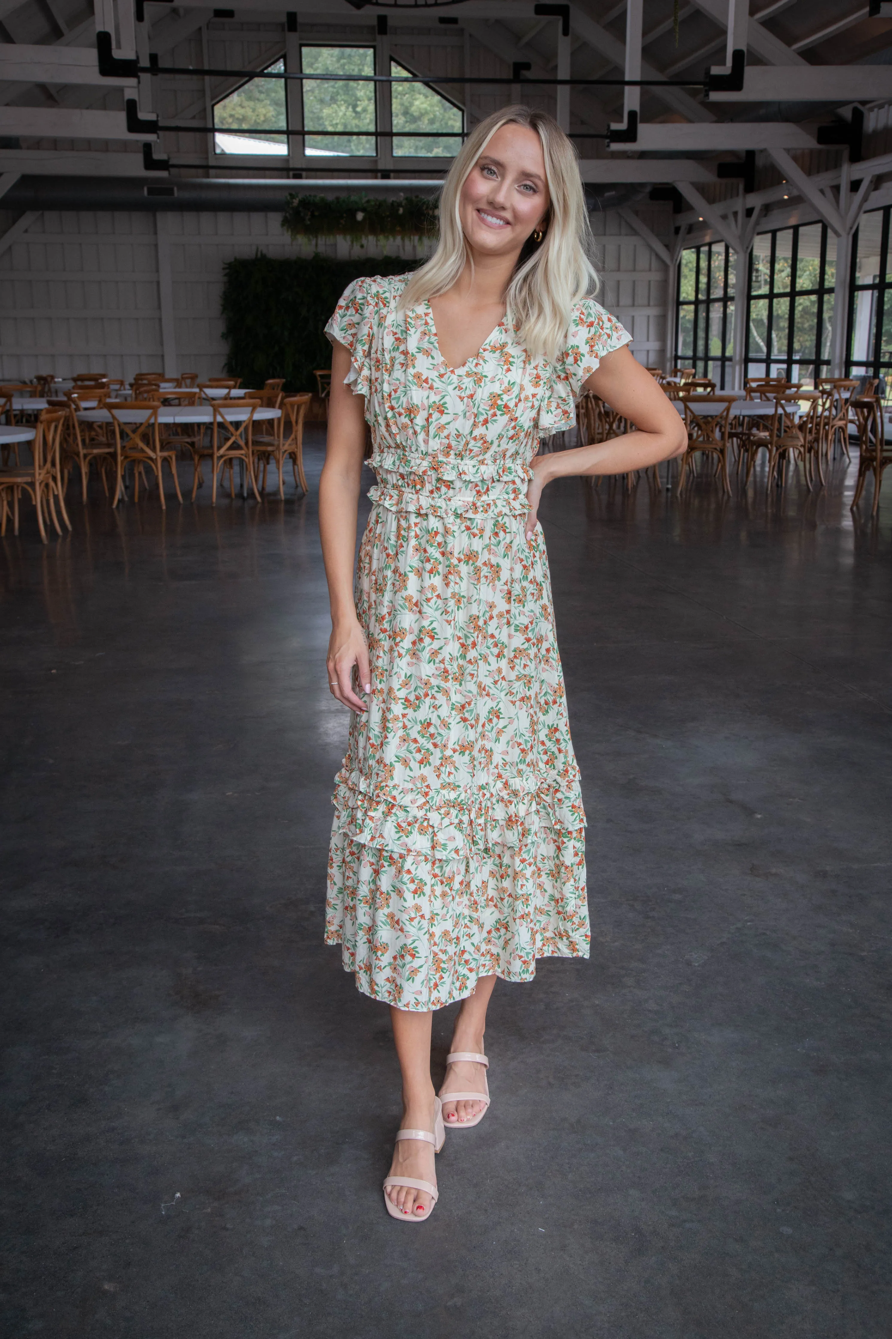 Slow Travels Ruffle Midi Dress, Cream Multi | Sadie & Sage sold by North & Main Clothing Company product image thumbnail 5