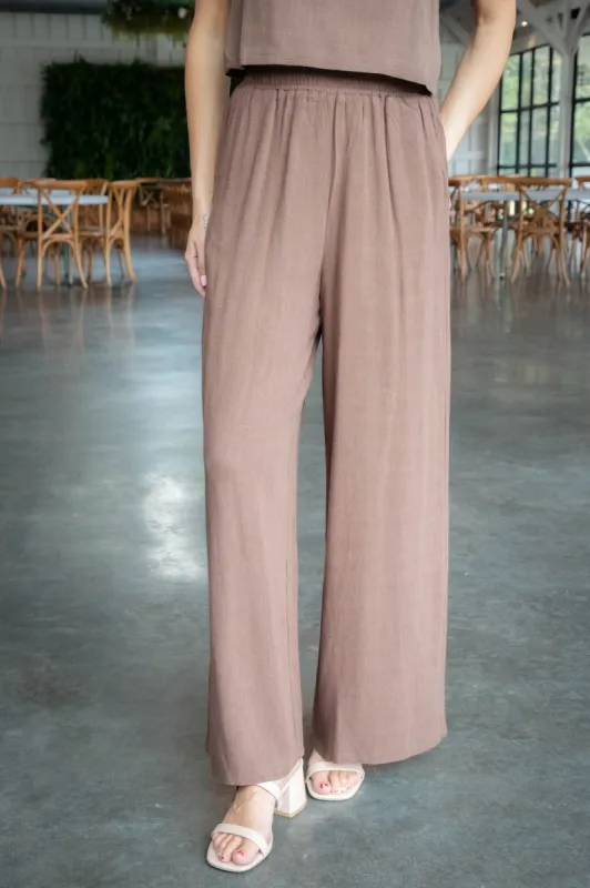 Sugarloaf Wide Leg Linen Pants, Chocolate | Sadie & Sage sold by North & Main Clothing Company