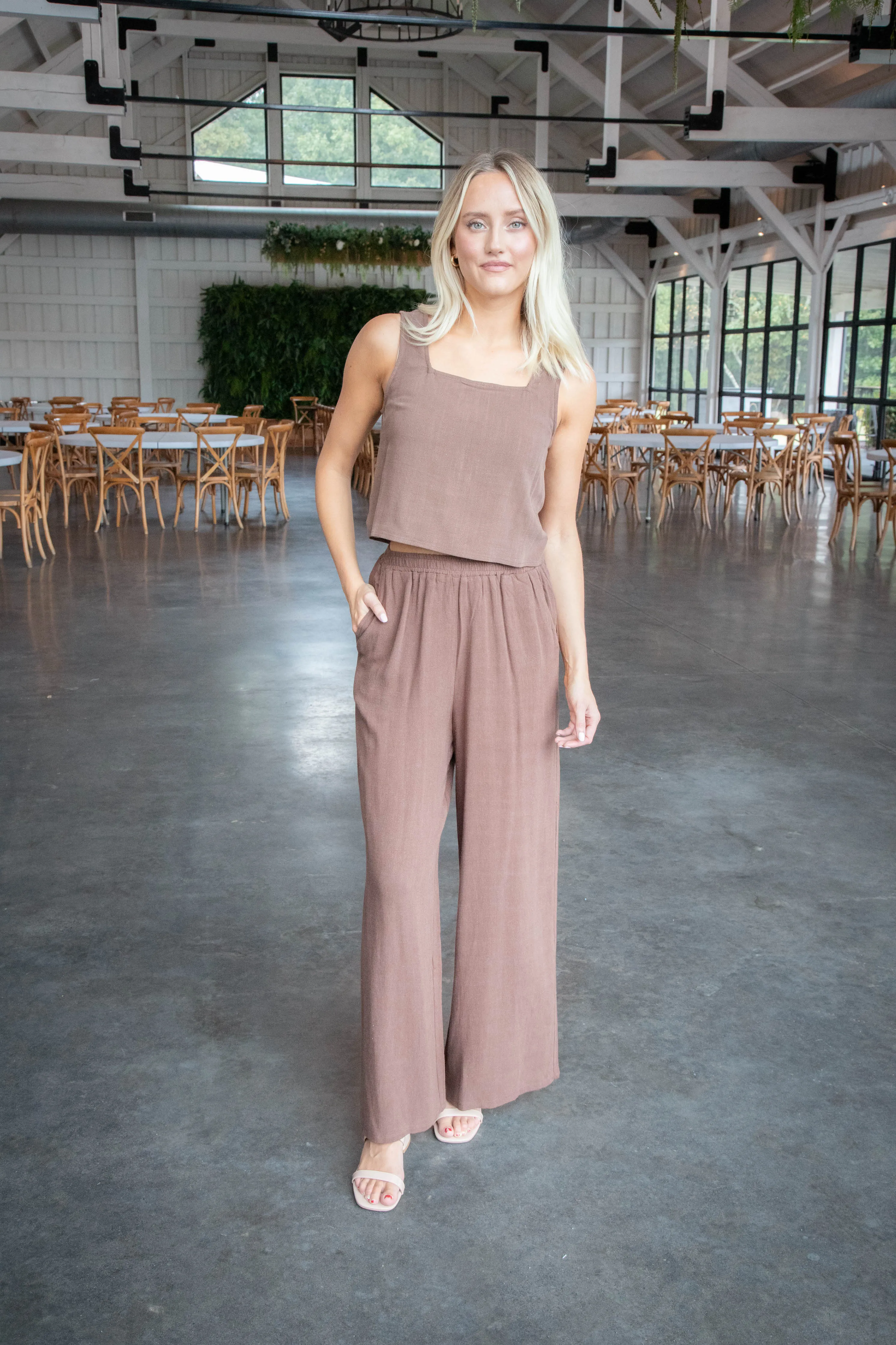 Sugarloaf Wide Leg Linen Pants, Chocolate | Sadie & Sage sold by North & Main Clothing Company product image thumbnail 3