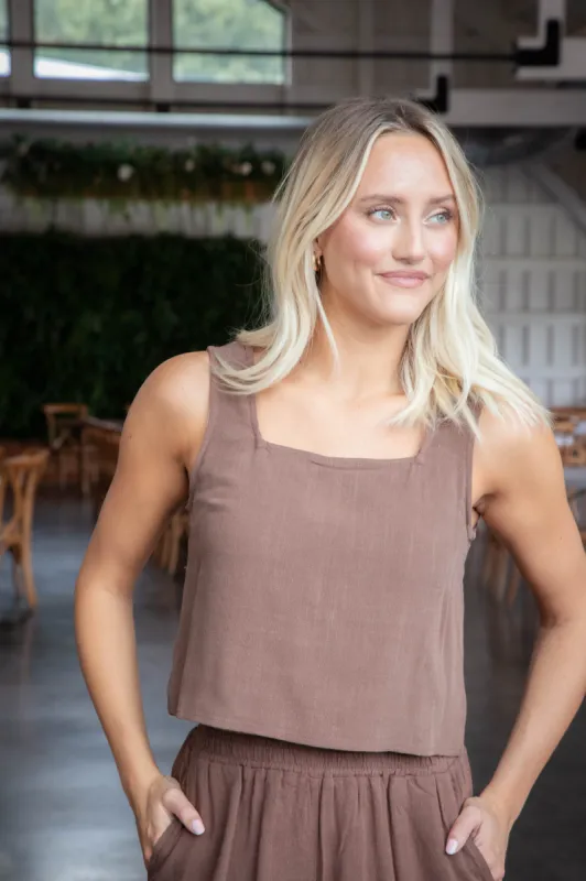 Sugarloaf Square Neck Tank, Chocolate | Sadie & Sage sold by North & Main Clothing Company