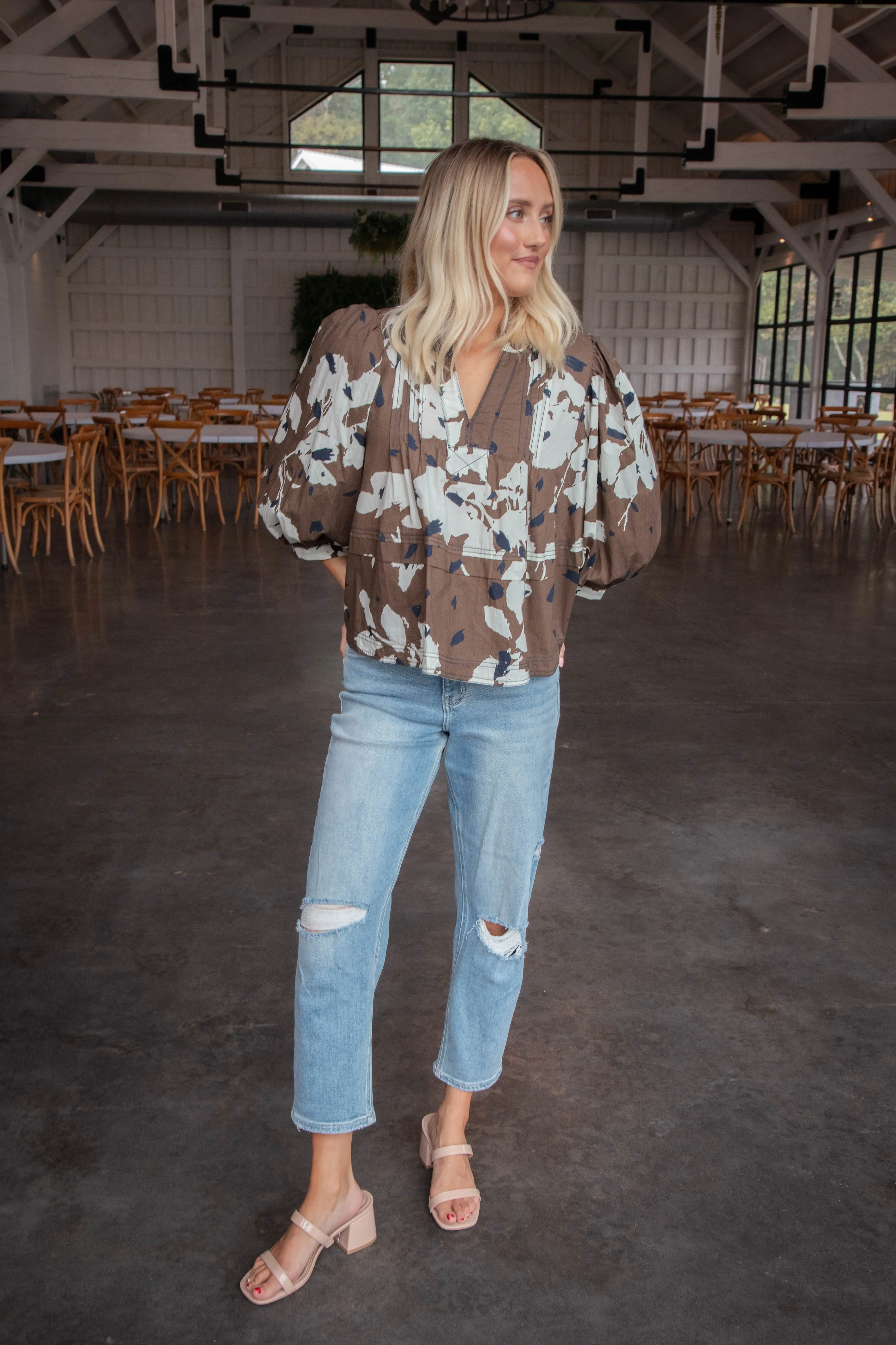 Oaklyn Printed Pintuck Blouse, Espresso sold by North & Main Clothing Company product image thumbnail 3