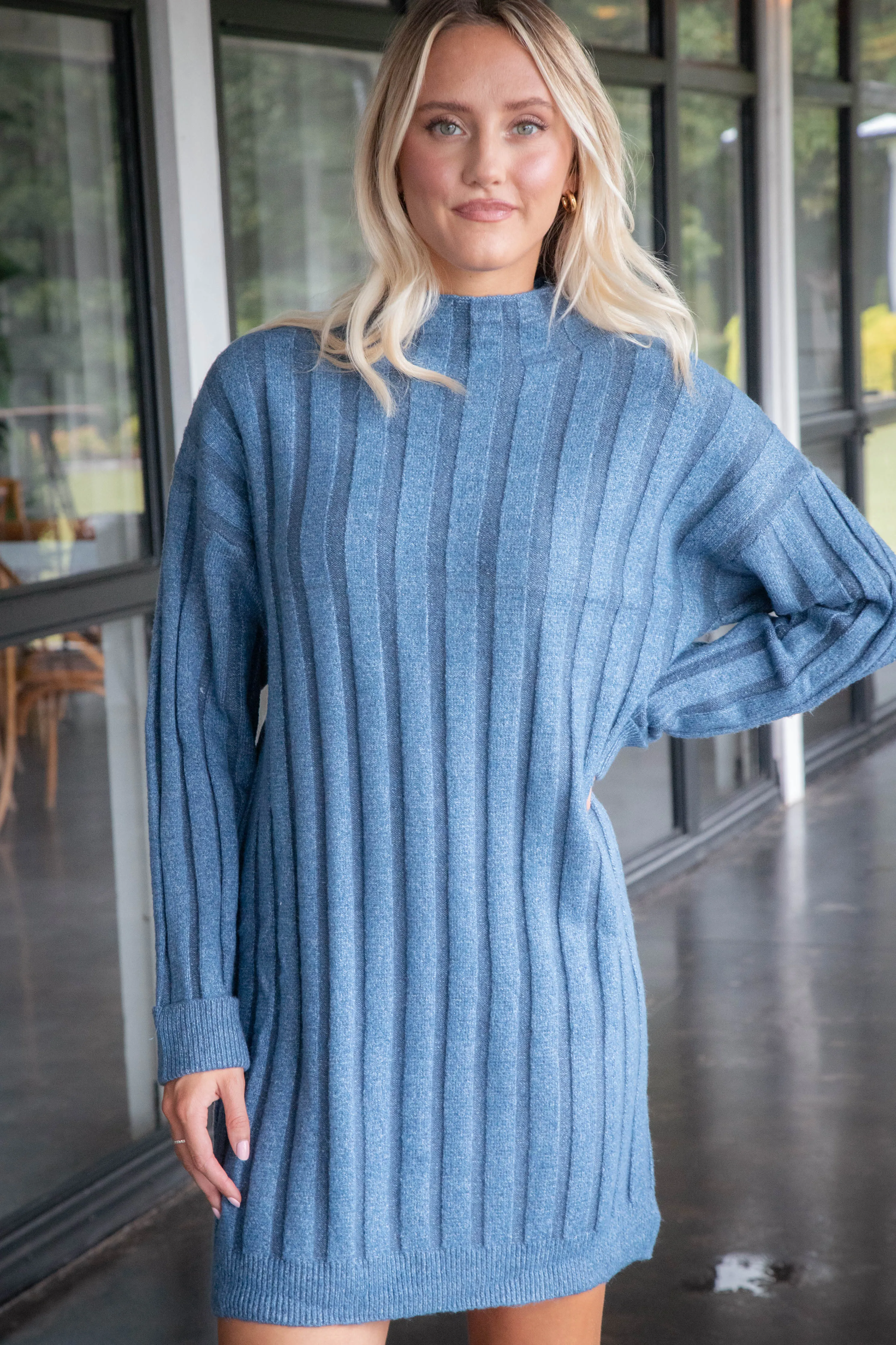 Margo Mock Neck Sweater Dress, Dusty Blue sold by North & Main Clothing Company product image thumbnail 5