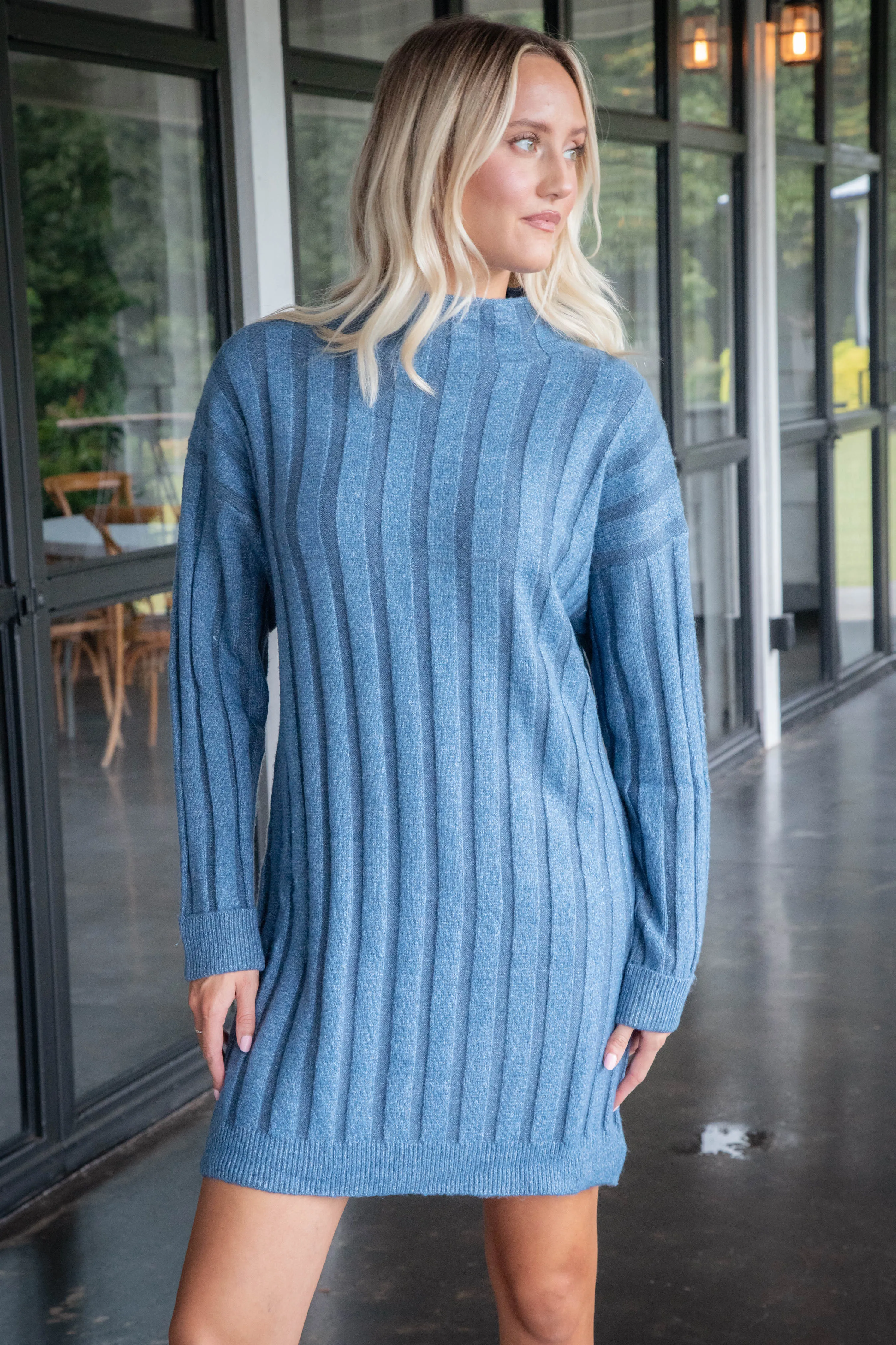 Margo Mock Neck Sweater Dress, Dusty Blue sold by North & Main Clothing Company product image thumbnail 3