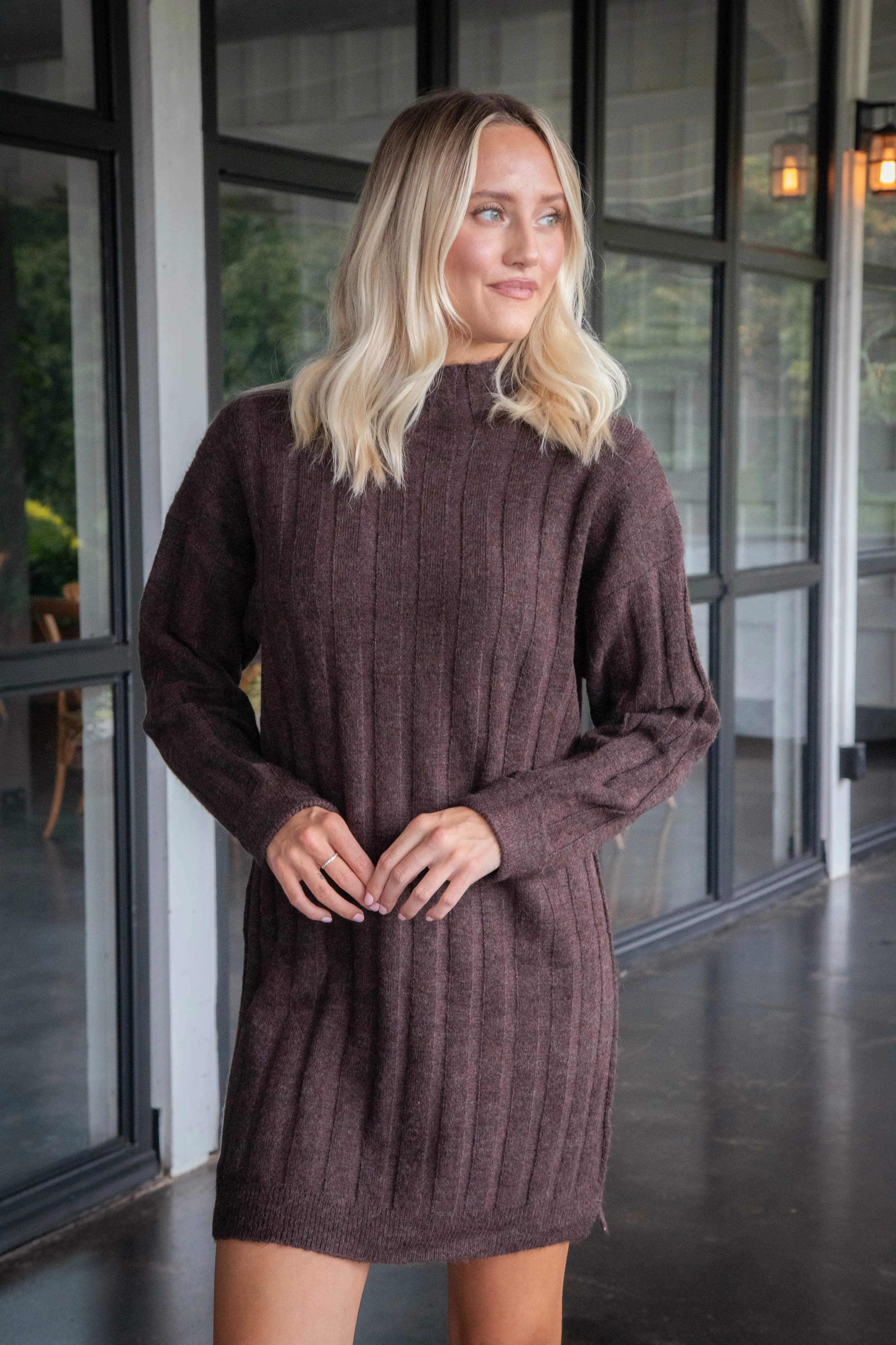 Margo Mock Neck Sweater Dress, Brown sold by North & Main Clothing Company product image thumbnail 2